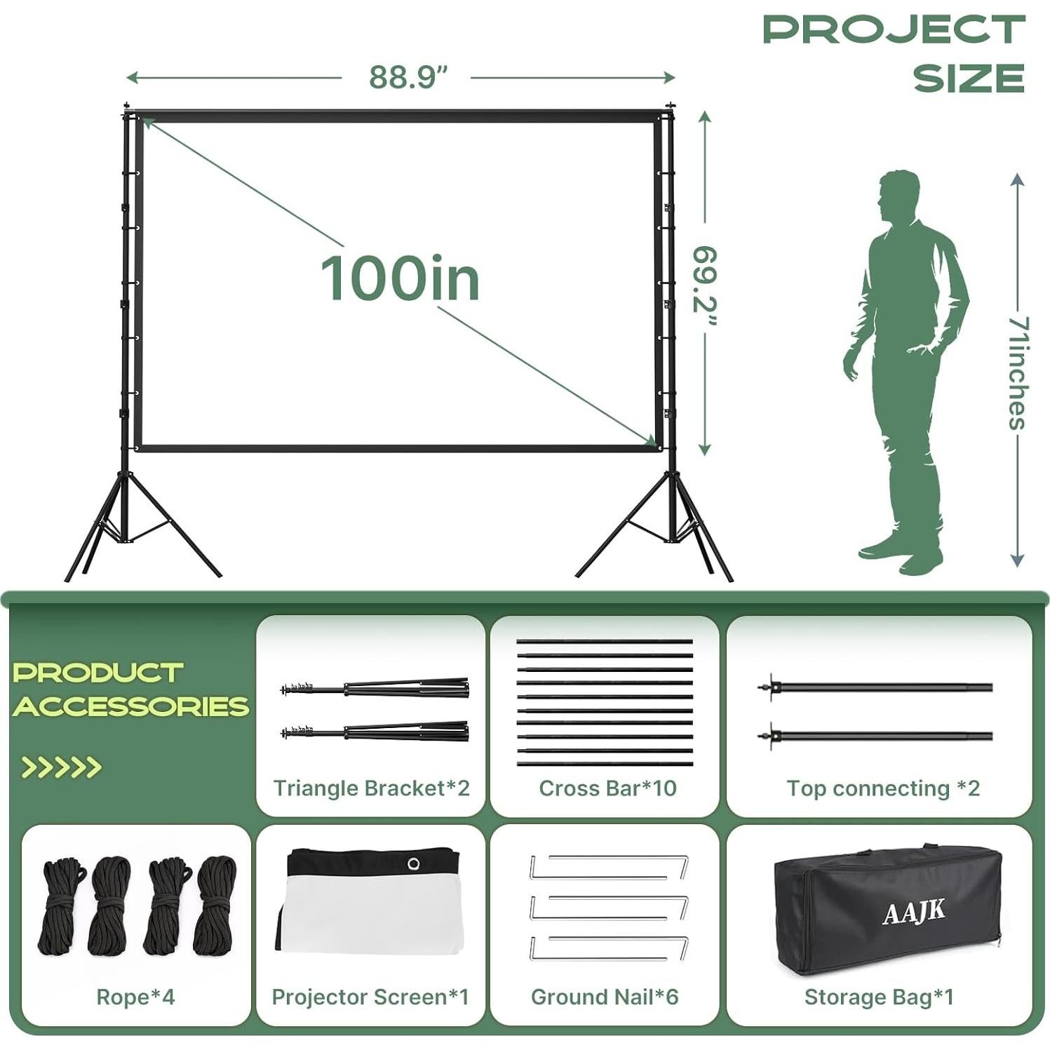 Pantalla de Proyector Portátil AAJK 100" 4K HD con Soporte
