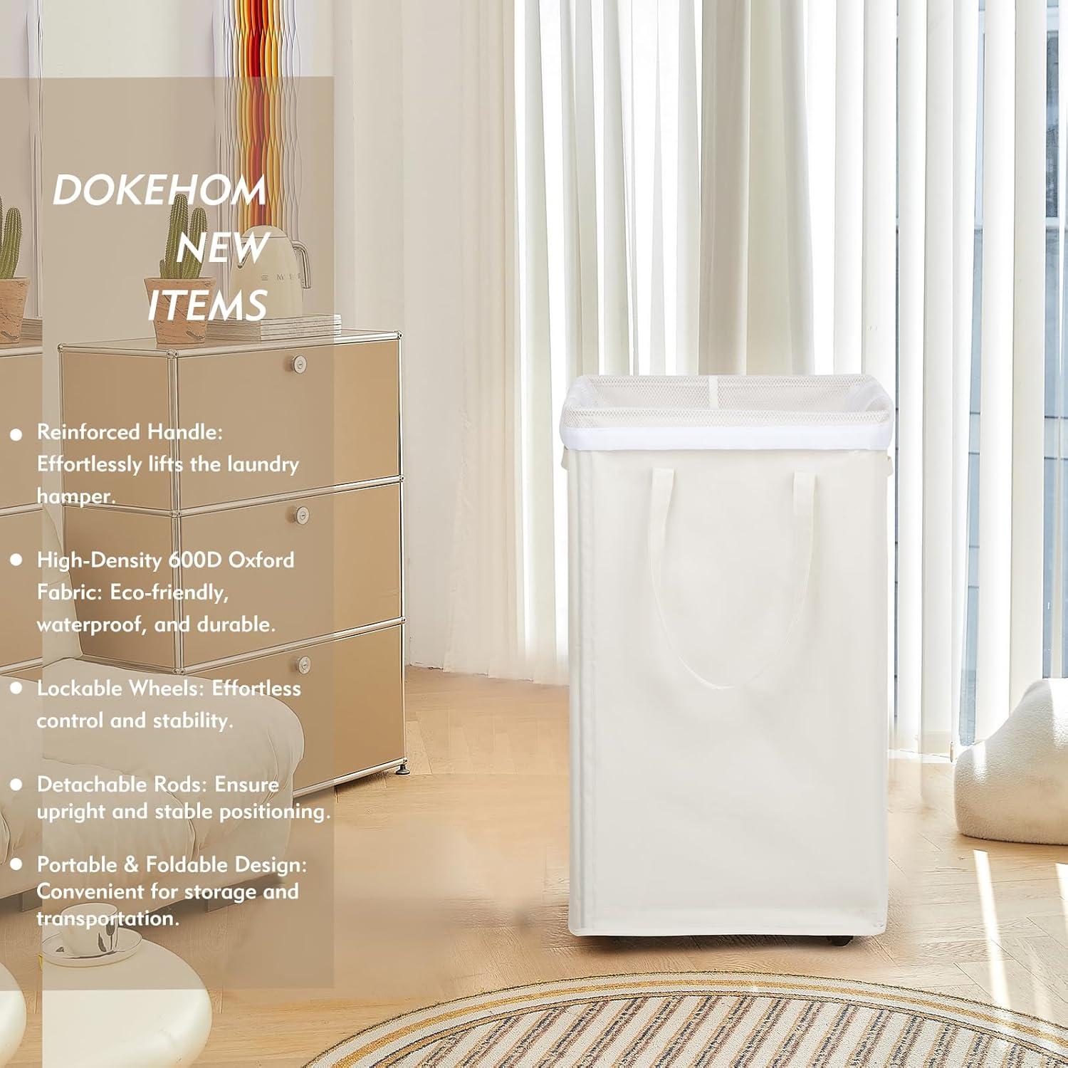 Cesta de Ropa Plegable DOKEHOM 90L con Ruedas Beige