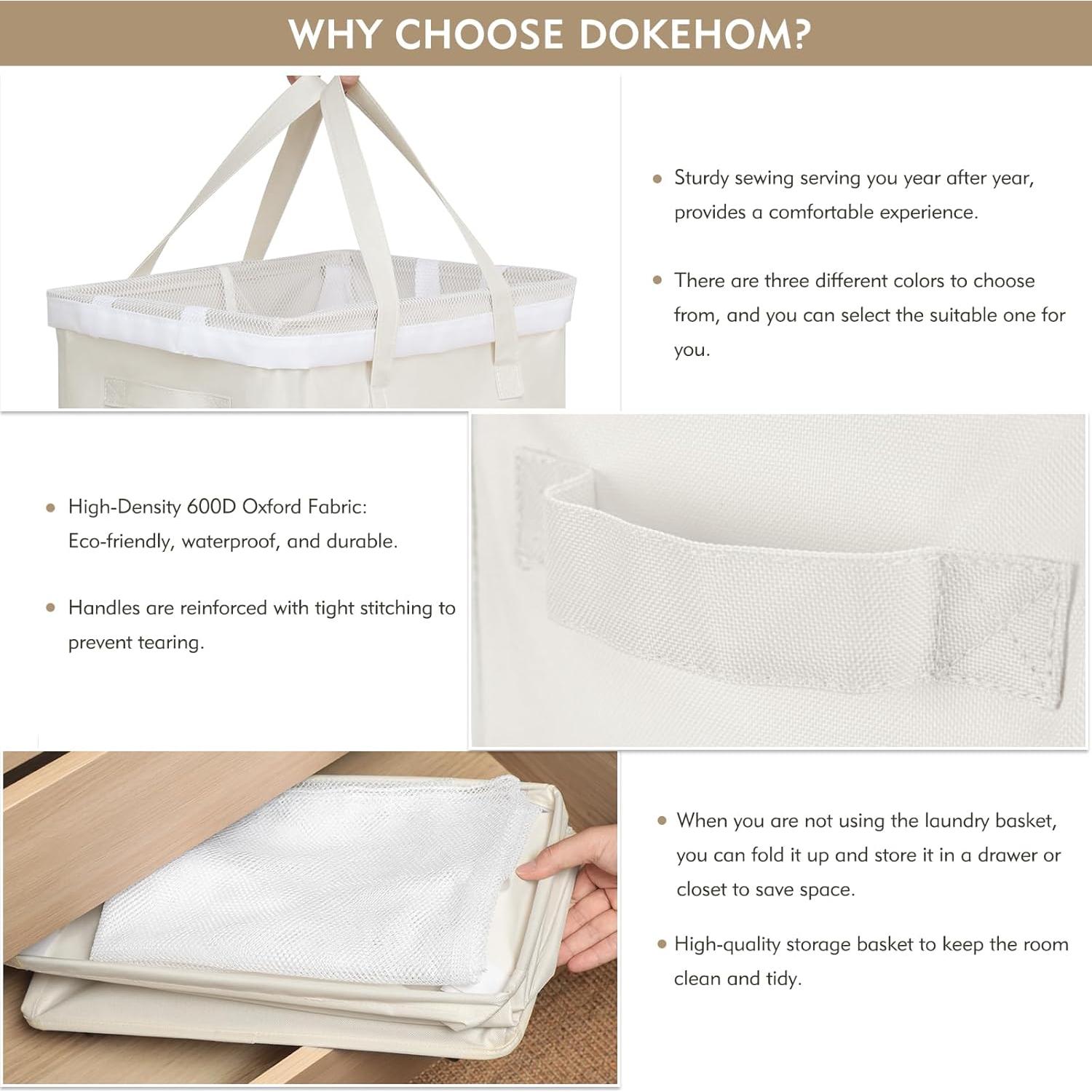 Cesta de Ropa Plegable DOKEHOM 90L con Ruedas Beige