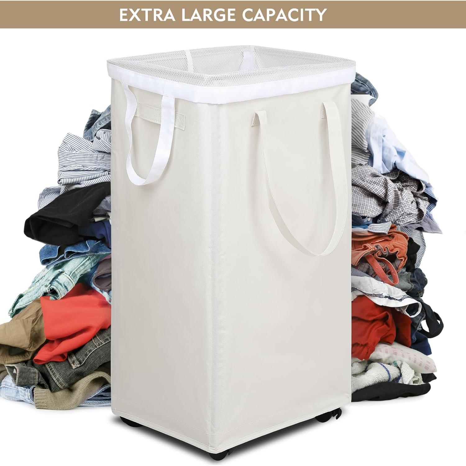 Cesta de Ropa Plegable DOKEHOM 90L con Ruedas Beige