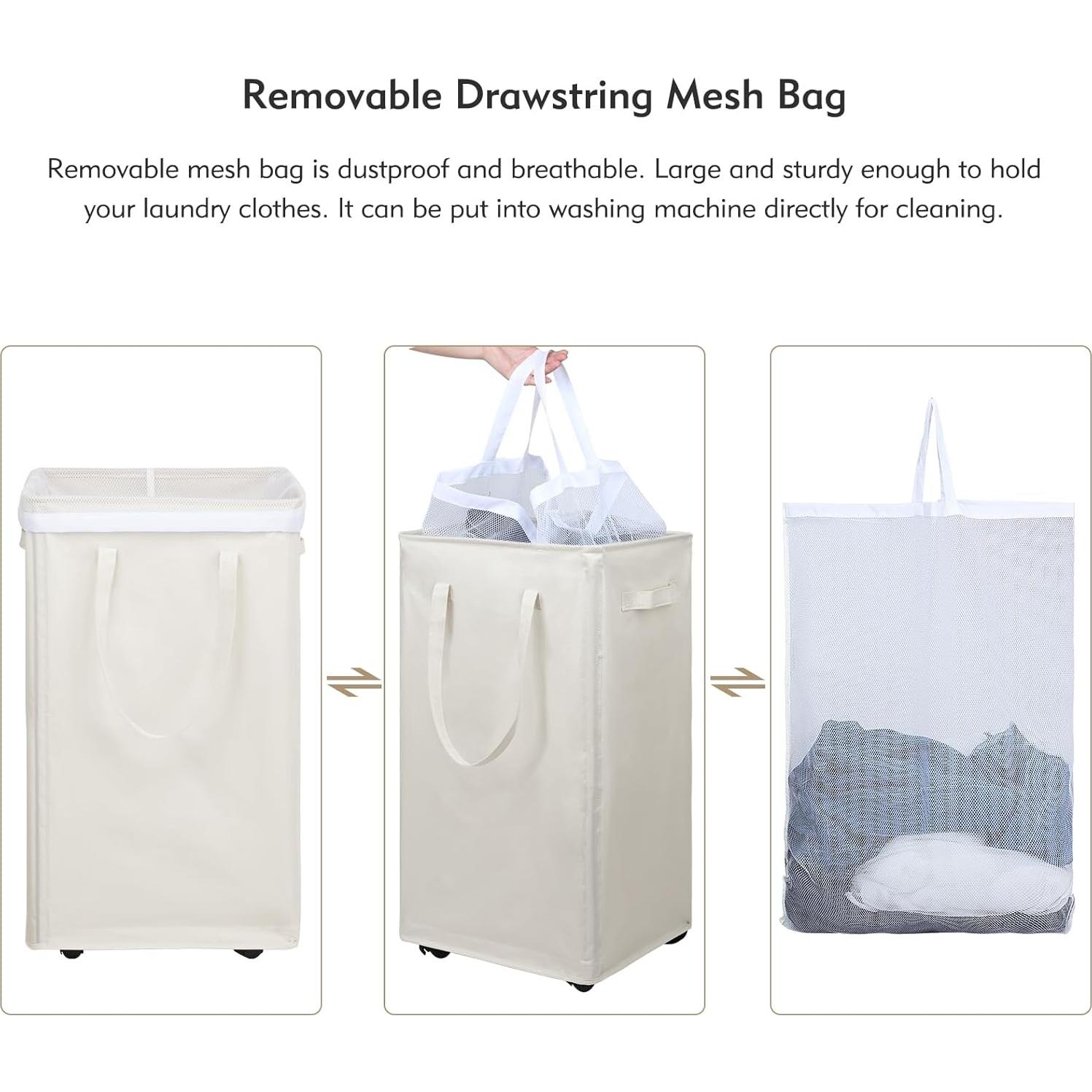 Cesta de Ropa Plegable DOKEHOM 90L con Ruedas Beige