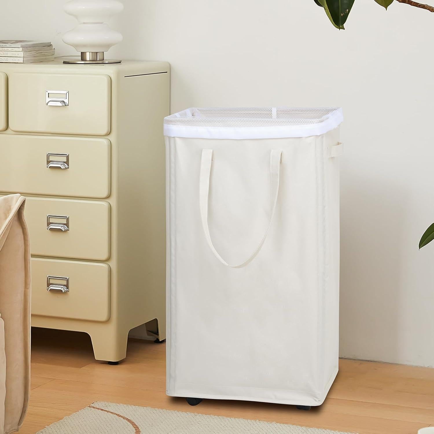 Cesta de Ropa Plegable DOKEHOM 90L con Ruedas Beige