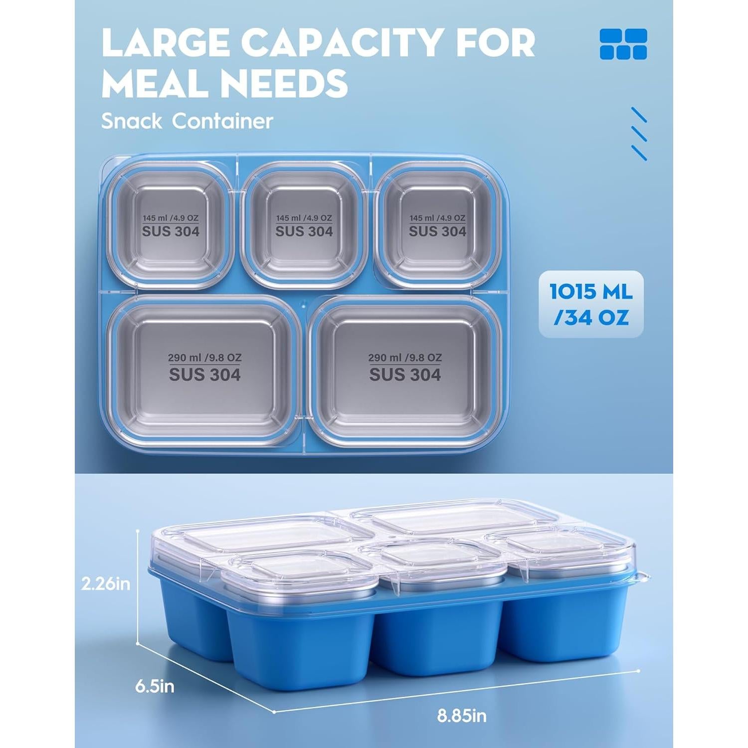 Contenedor Snackle Box BiuLeon 5 Compartimentos Acero Inoxidable