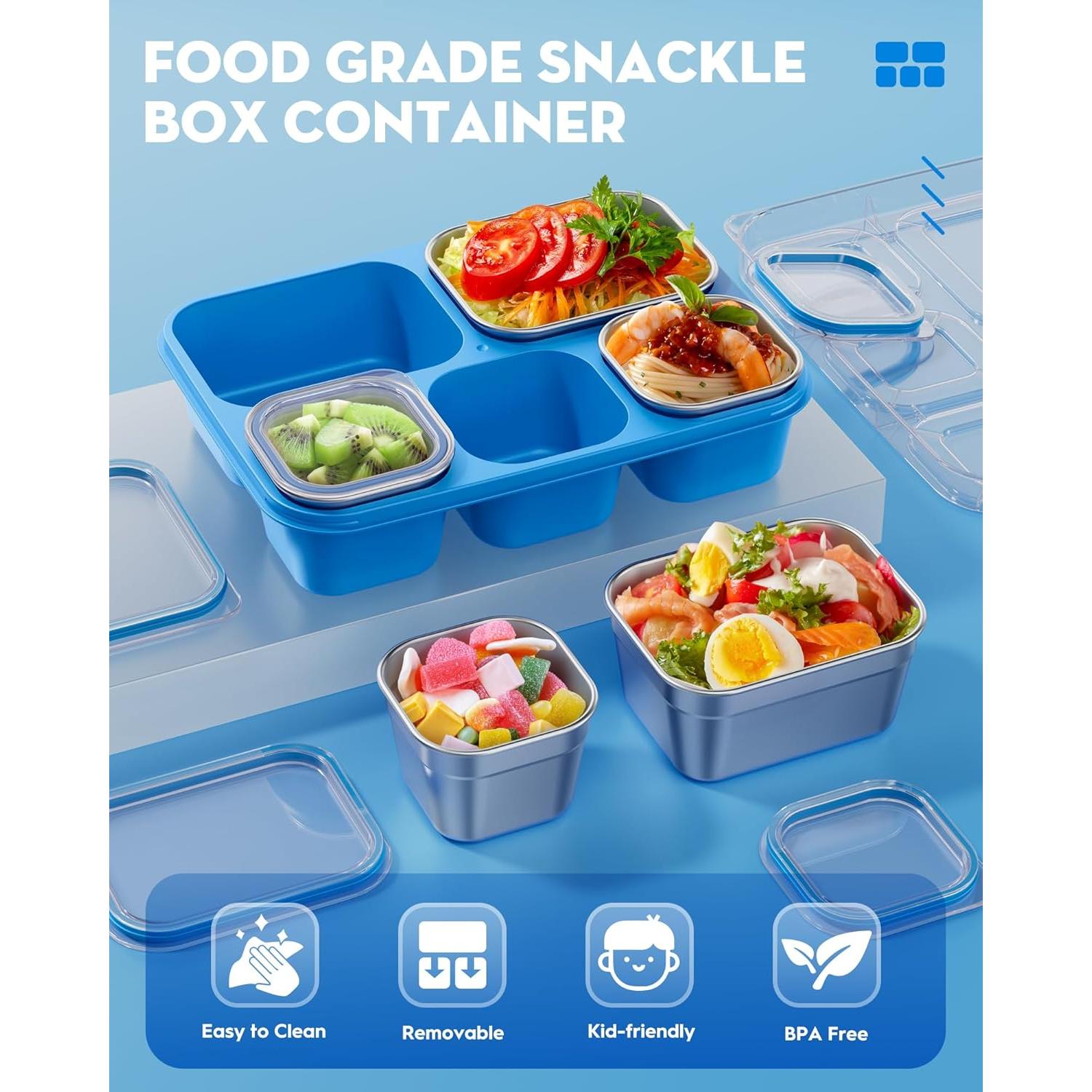 Contenedor Snackle Box BiuLeon 5 Compartimentos Acero Inoxidable