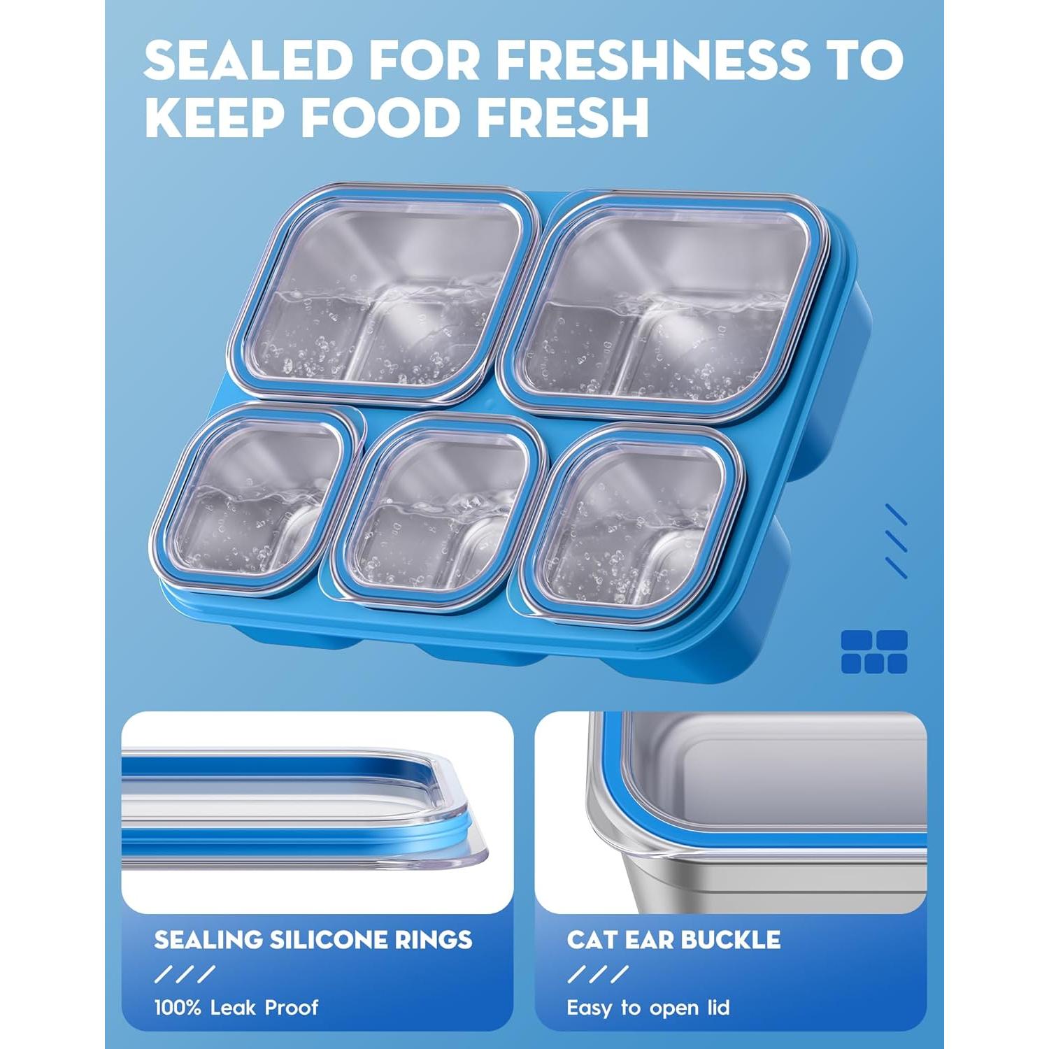 Contenedor Snackle Box BiuLeon 5 Compartimentos Acero Inoxidable