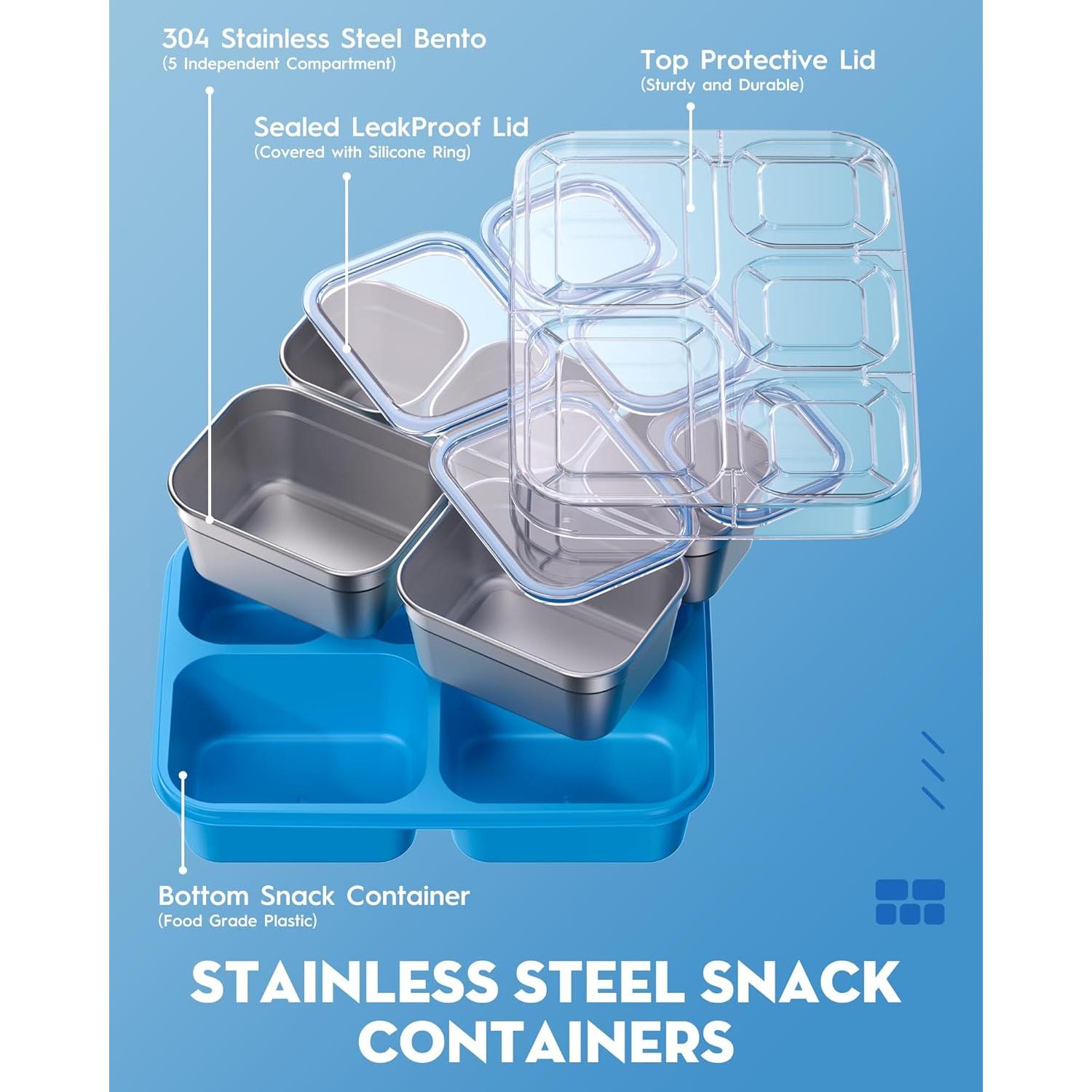 Contenedor Snackle Box BiuLeon 5 Compartimentos Acero Inoxidable