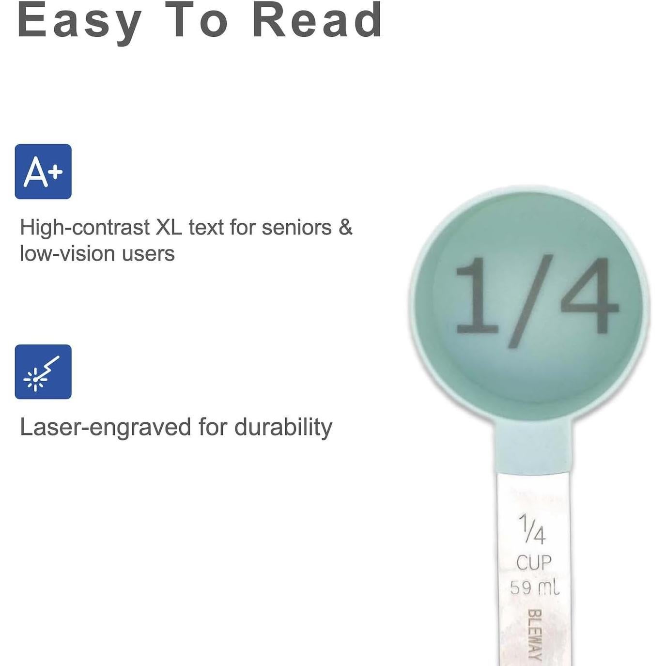 Juego de Tazas y Cucharas Medidoras BLEWAY para Discapacidad Visual