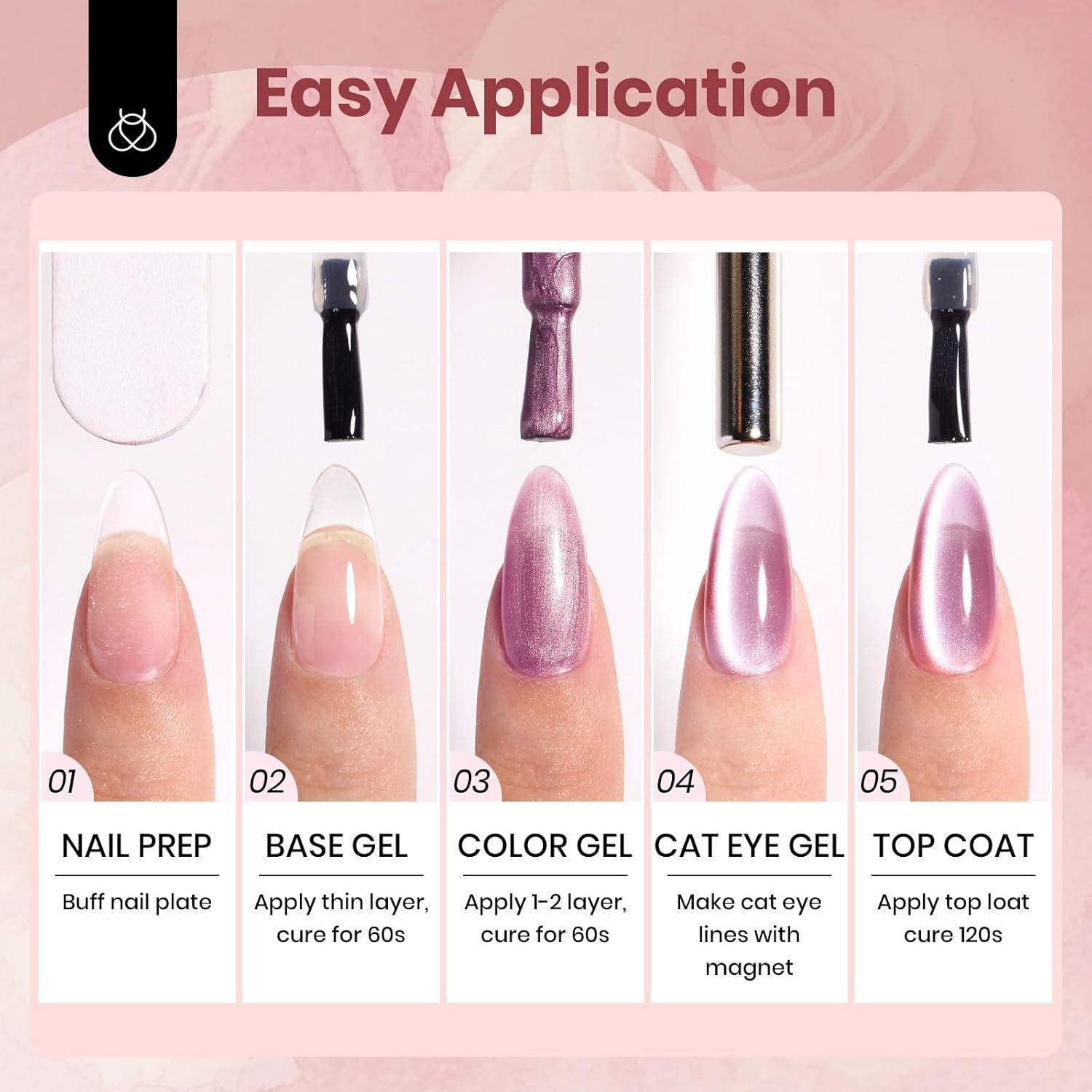 Set de Esmalte de Uñas Gel Cat Eye Beetles - 6 Colores Rosa