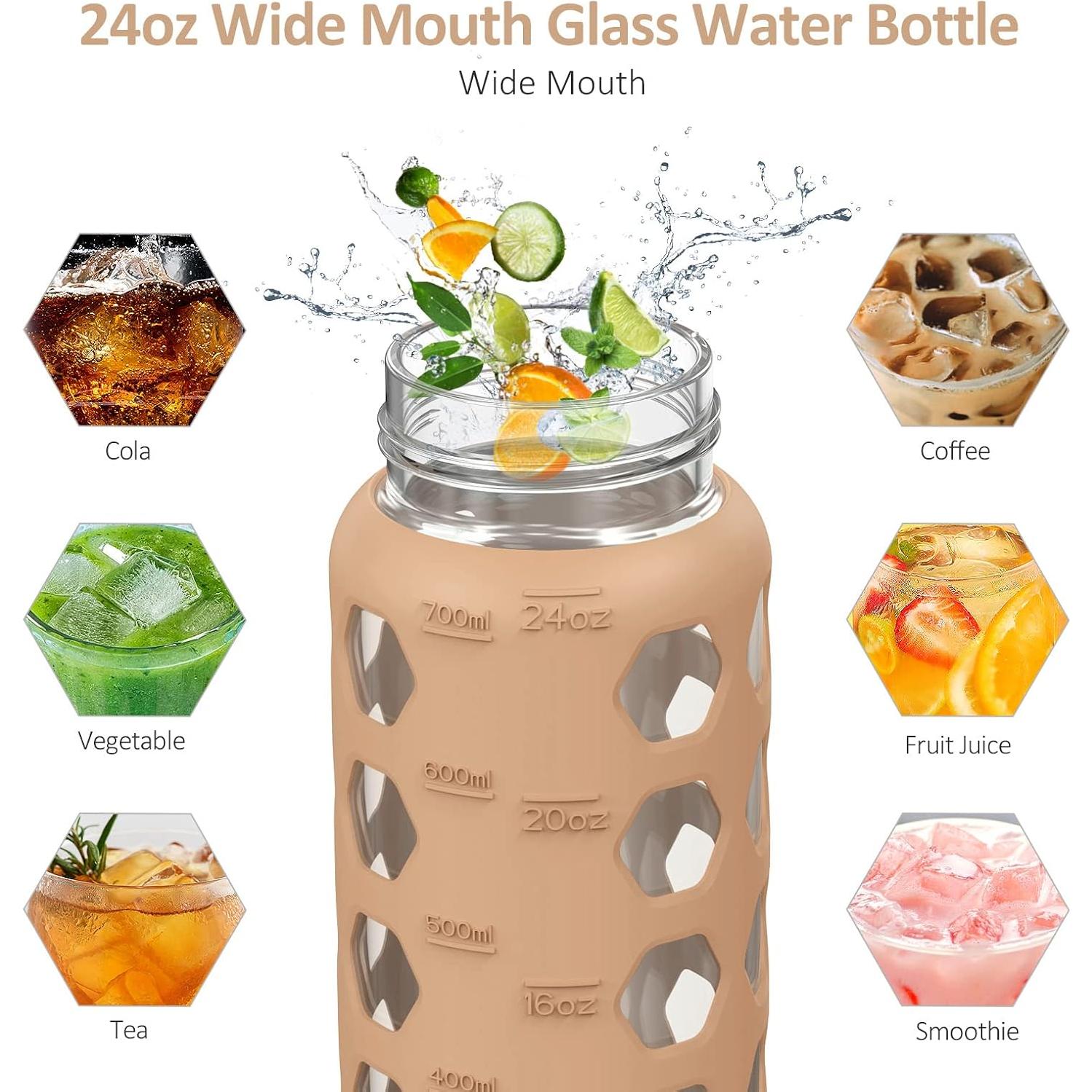 Botella de Agua de Vidrio MUKOKO 0.71L con 2 Tapas Ámbar