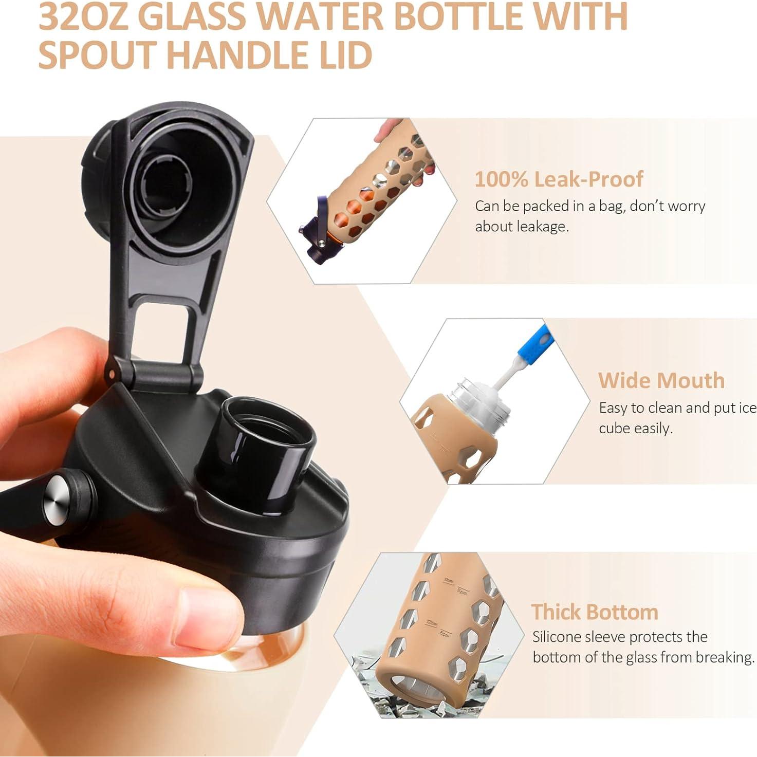 Botella de Agua de Vidrio MUKOKO 0.71L con 2 Tapas Ámbar