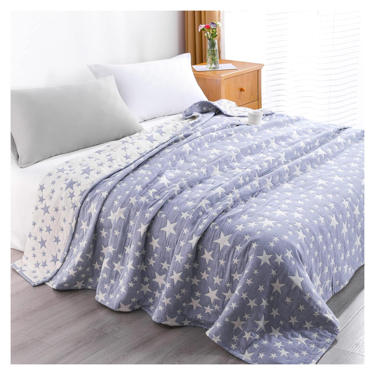 Manta de Muselina Algodón NTBAY Individual 173x234 cm Estrellas Azules