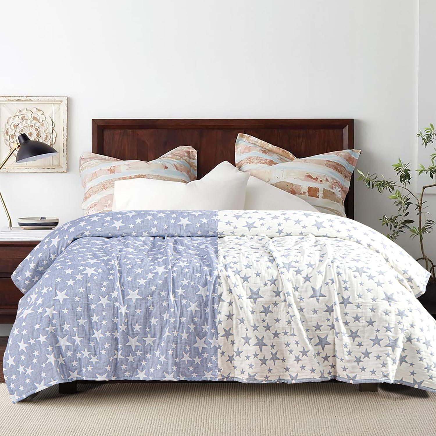 Manta de Muselina Algodón NTBAY Individual 173x234 cm Estrellas Azules