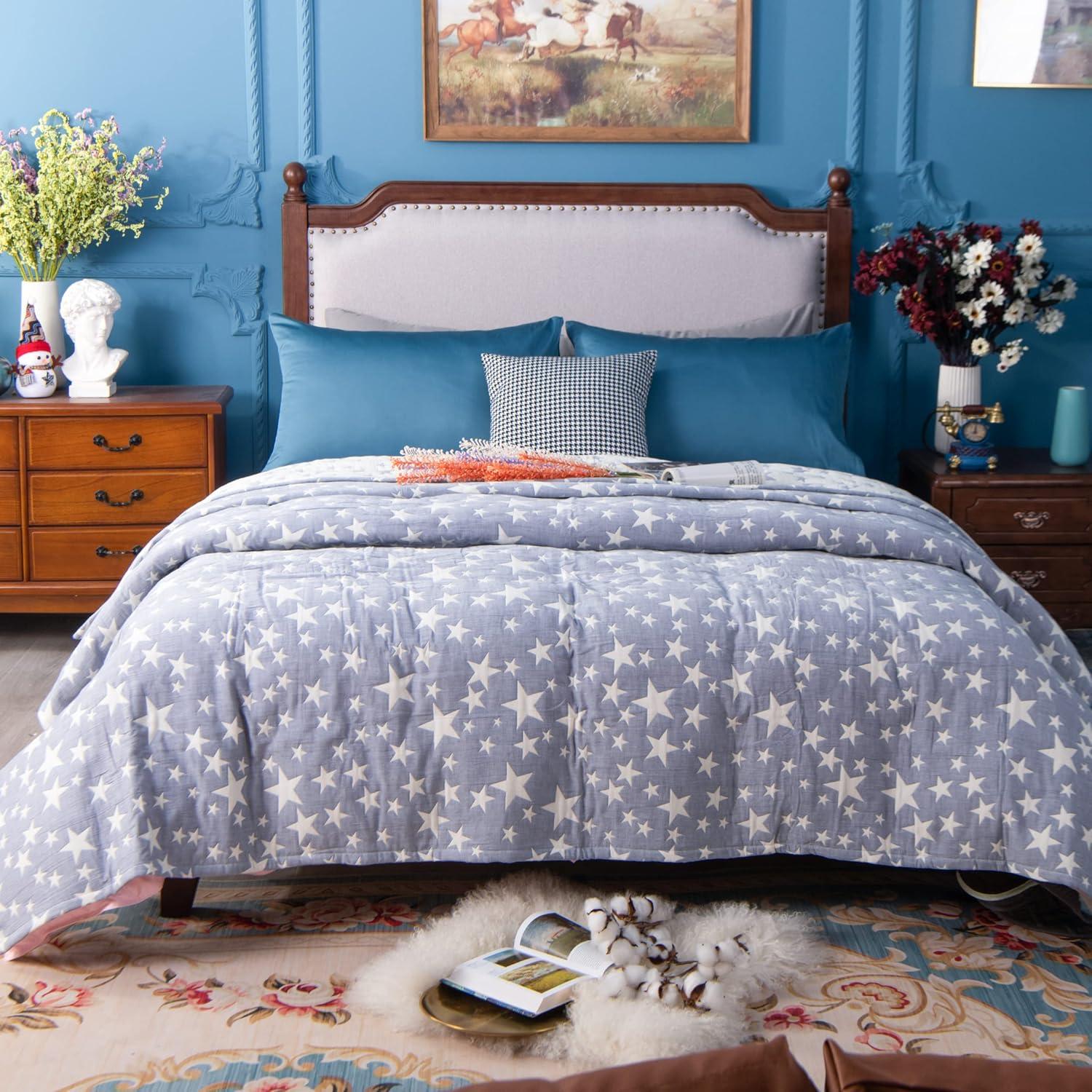 Manta de Muselina Algodón NTBAY Individual 173x234 cm Estrellas Azules