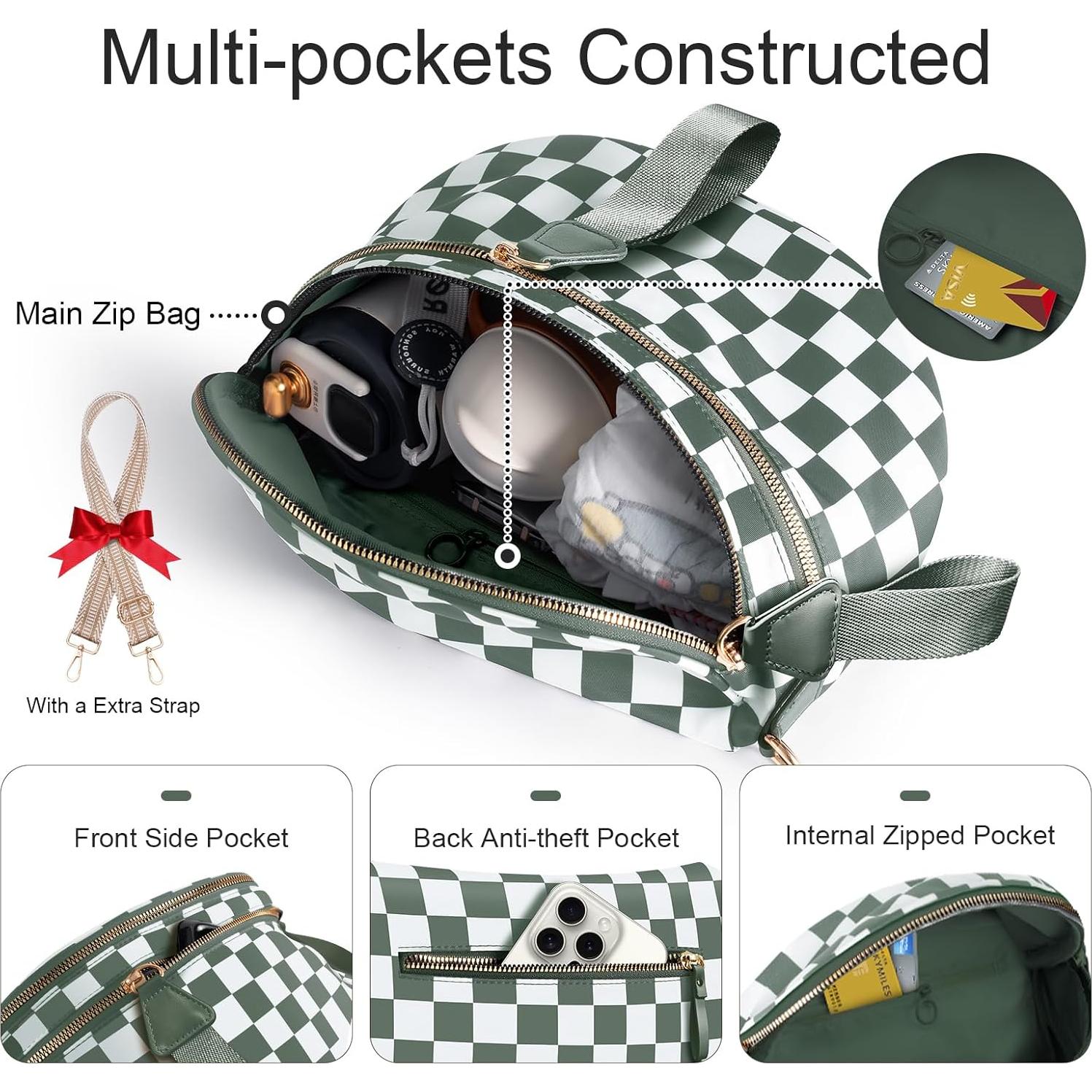 Bolso Cruzado de Cintura X-kids para Mujeres - Cuadros Verdes