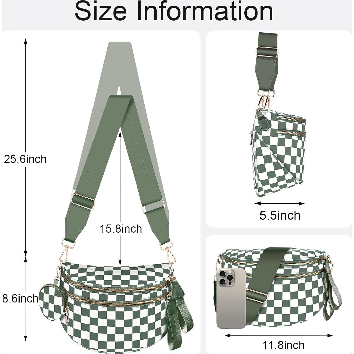 Bolso Cruzado de Cintura X-kids para Mujeres - Cuadros Verdes