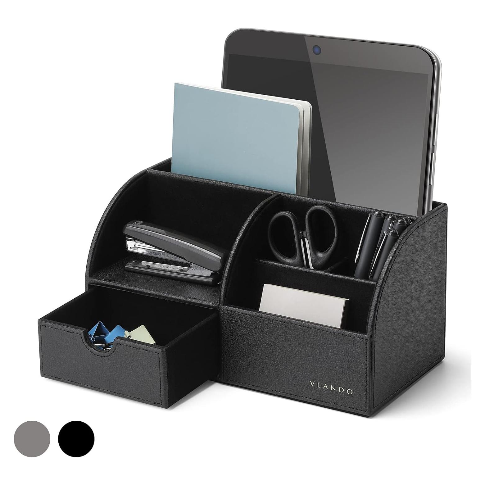Organizador de Escritorio Vlando de Cuero Negro 6 Compartimentos