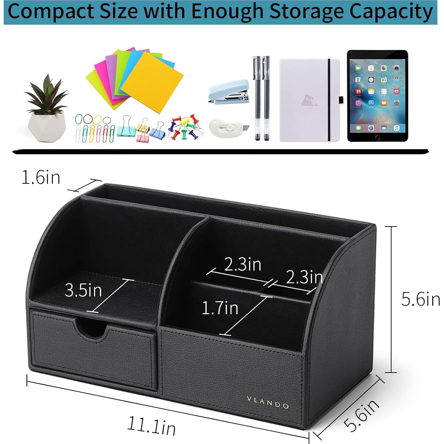 Organizador de Escritorio Vlando de Cuero Negro 6 Compartimentos