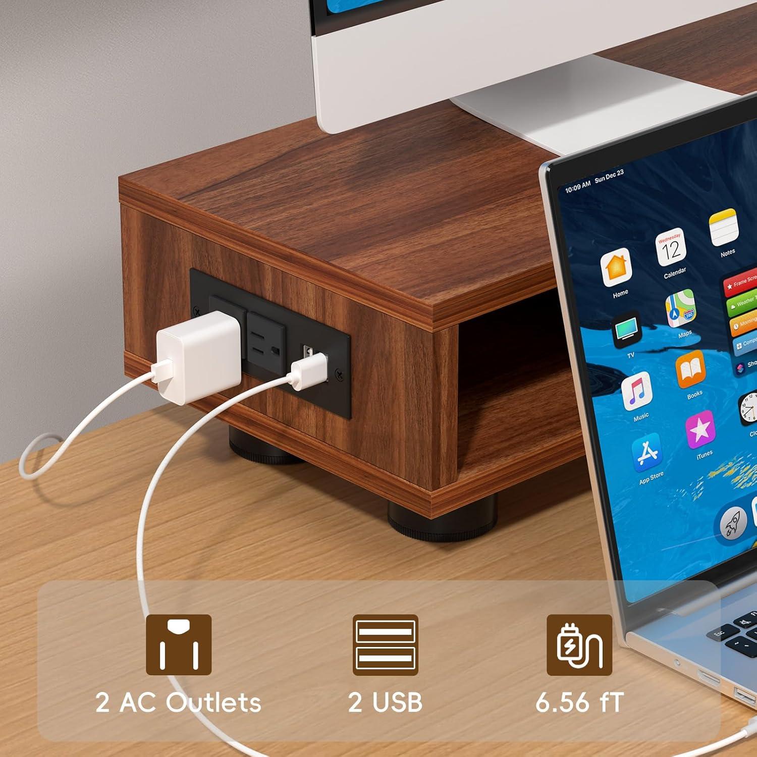 Soporte Doble Monitor Artswish Madera 108 cm con Toma Corriente