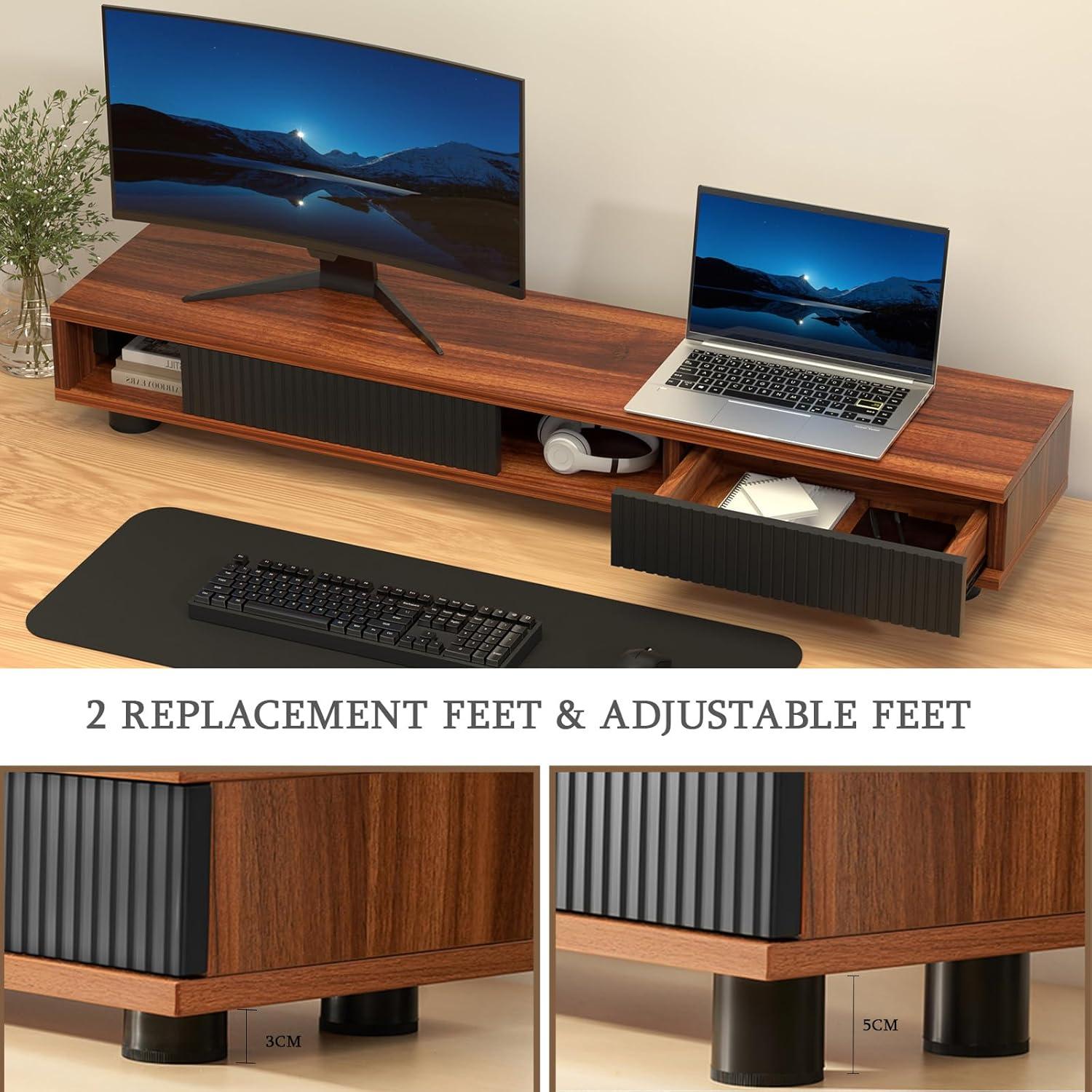 Soporte Doble Monitor Artswish Madera 108 cm con Toma Corriente