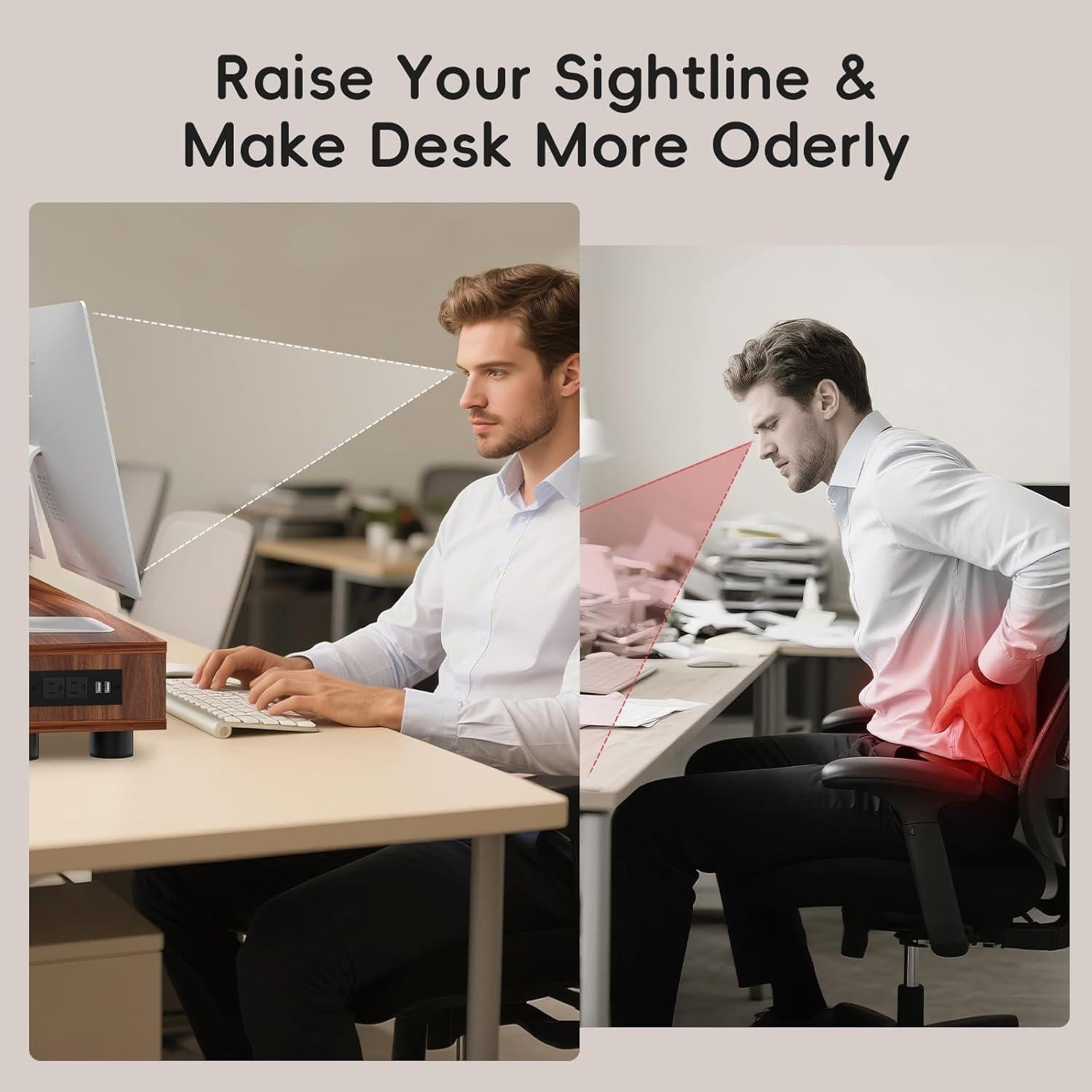 Soporte Doble Monitor Artswish Madera 108 cm con Toma Corriente