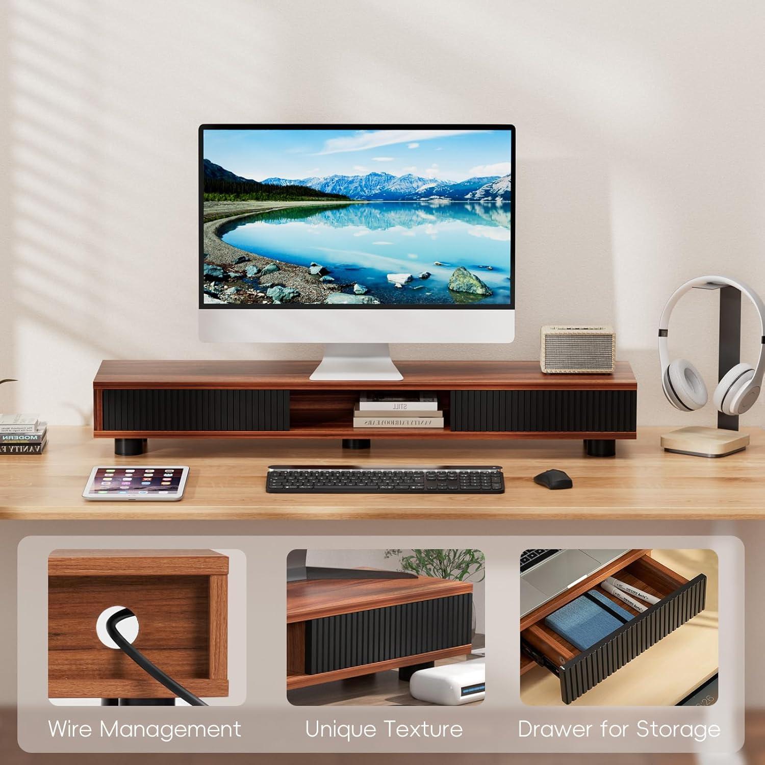 Soporte Doble Monitor Artswish Madera 108 cm con Toma Corriente