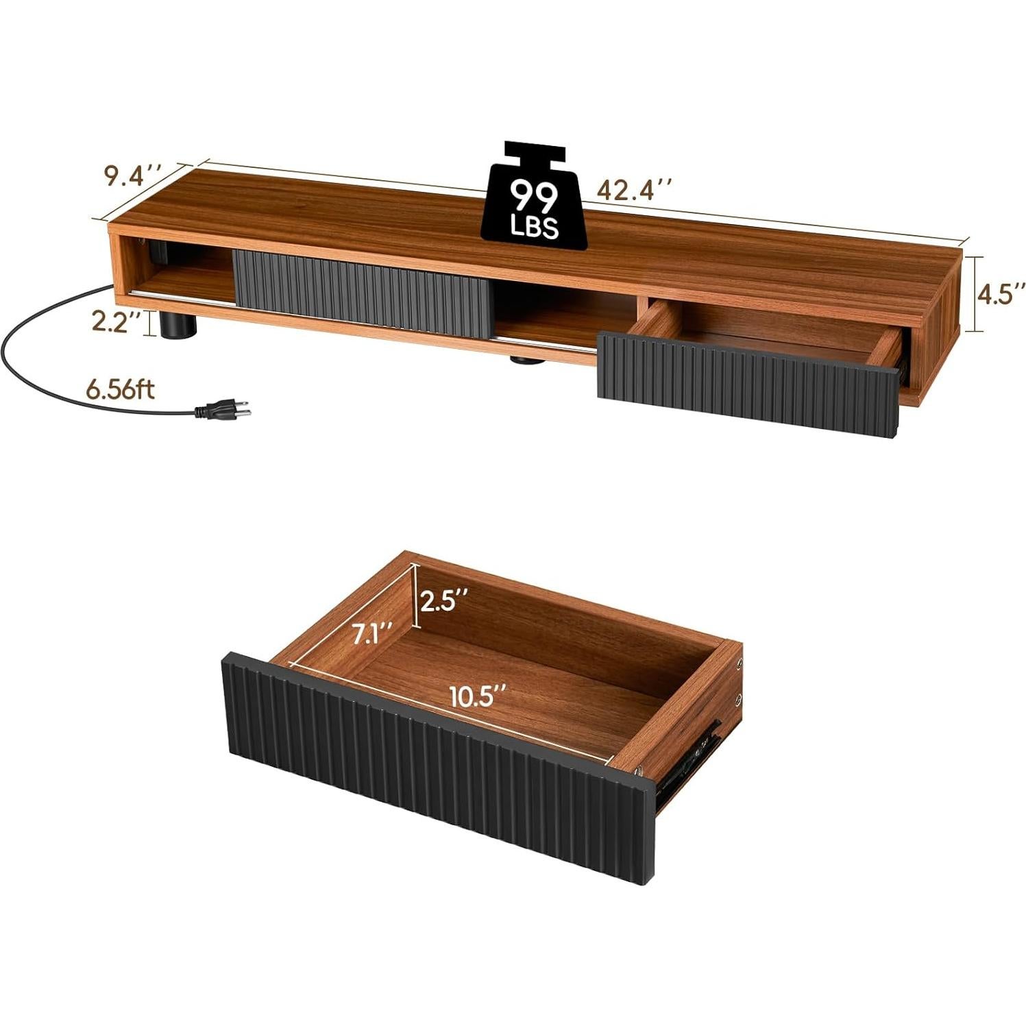 Soporte Doble Monitor Artswish Madera 108 cm con Toma Corriente