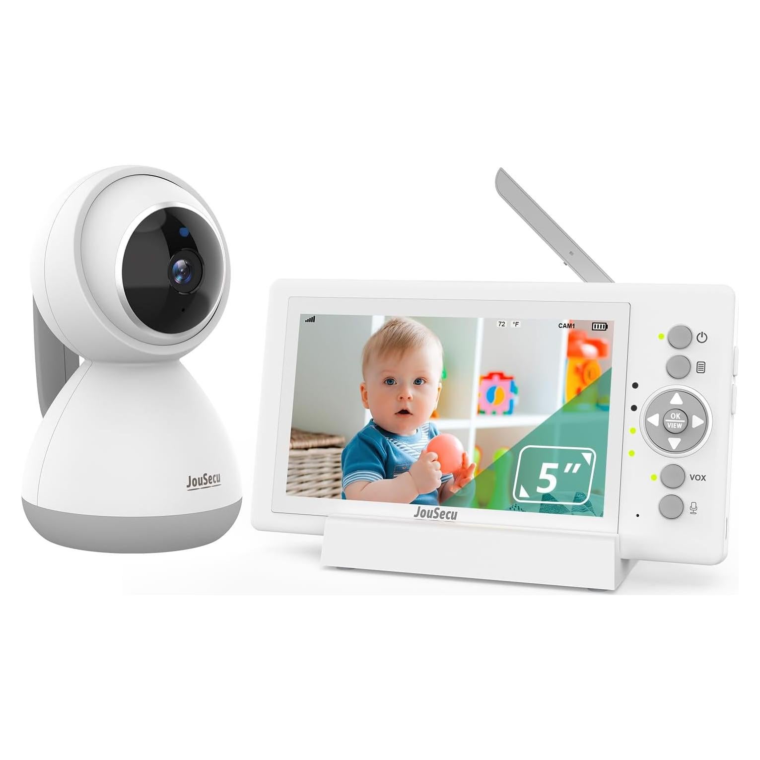 Monitor de Bebés JouSecu 5" con Cámara y Audio, 30h Batería