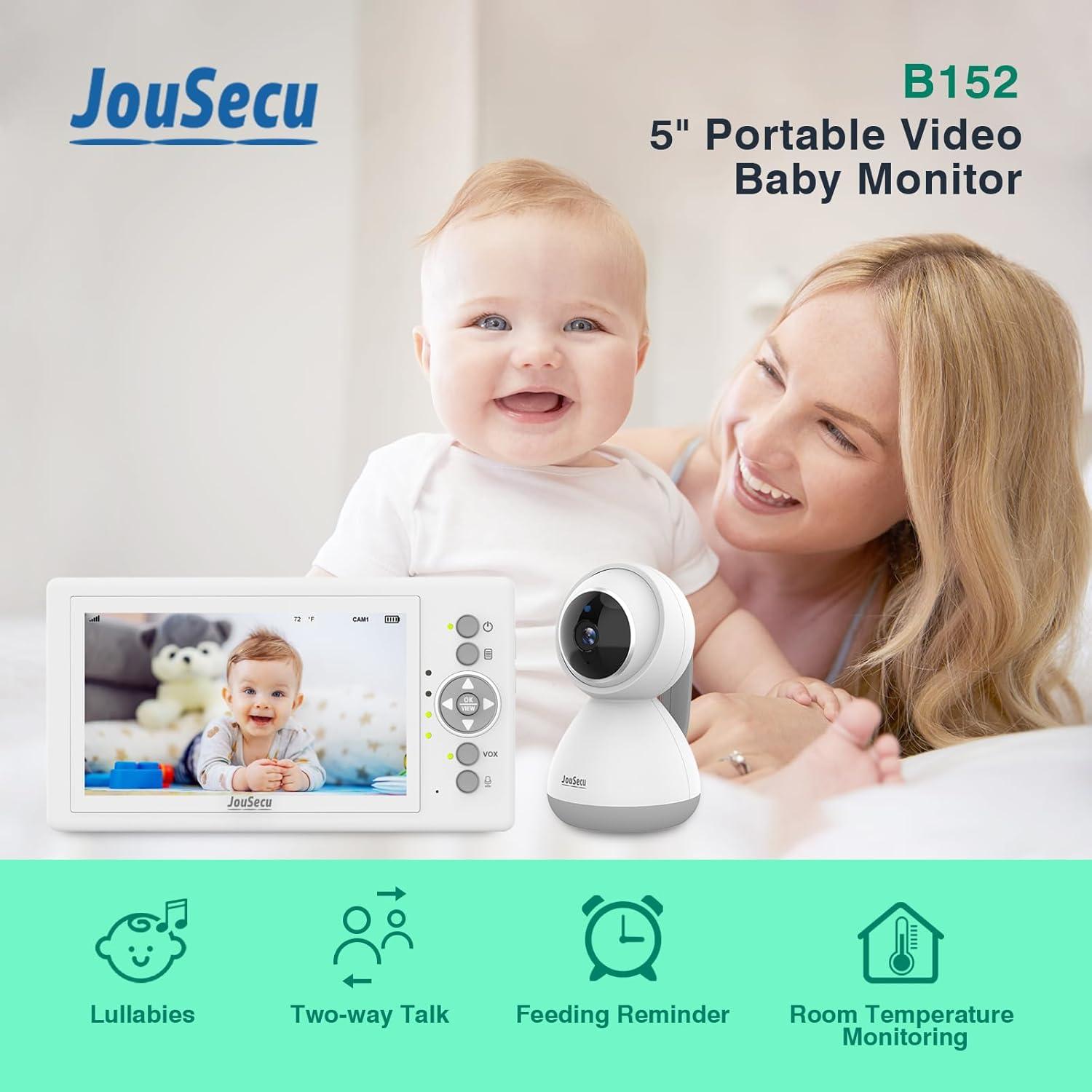 Monitor de Bebés JouSecu 5" con Cámara y Audio, 30h Batería