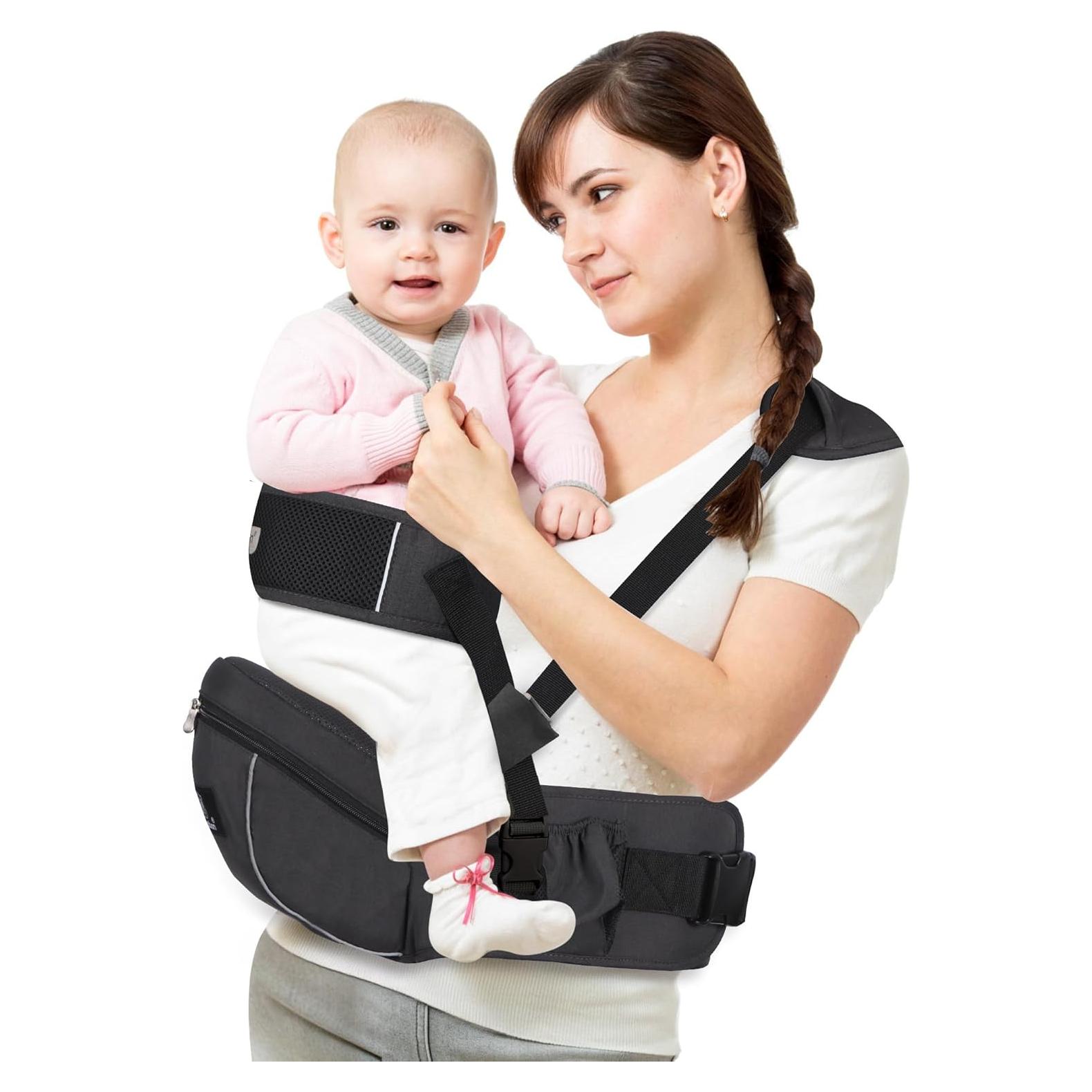 Portabebés Ergonómico de Cadera Negro para Bebés hasta 17.24 kg
