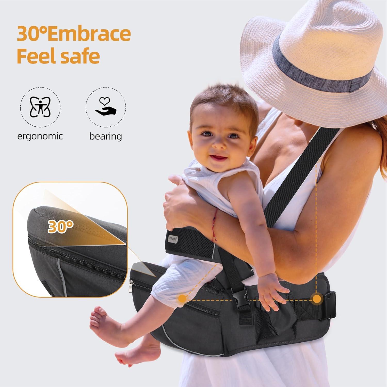Portabebés Ergonómico de Cadera Negro para Bebés hasta 17.24 kg