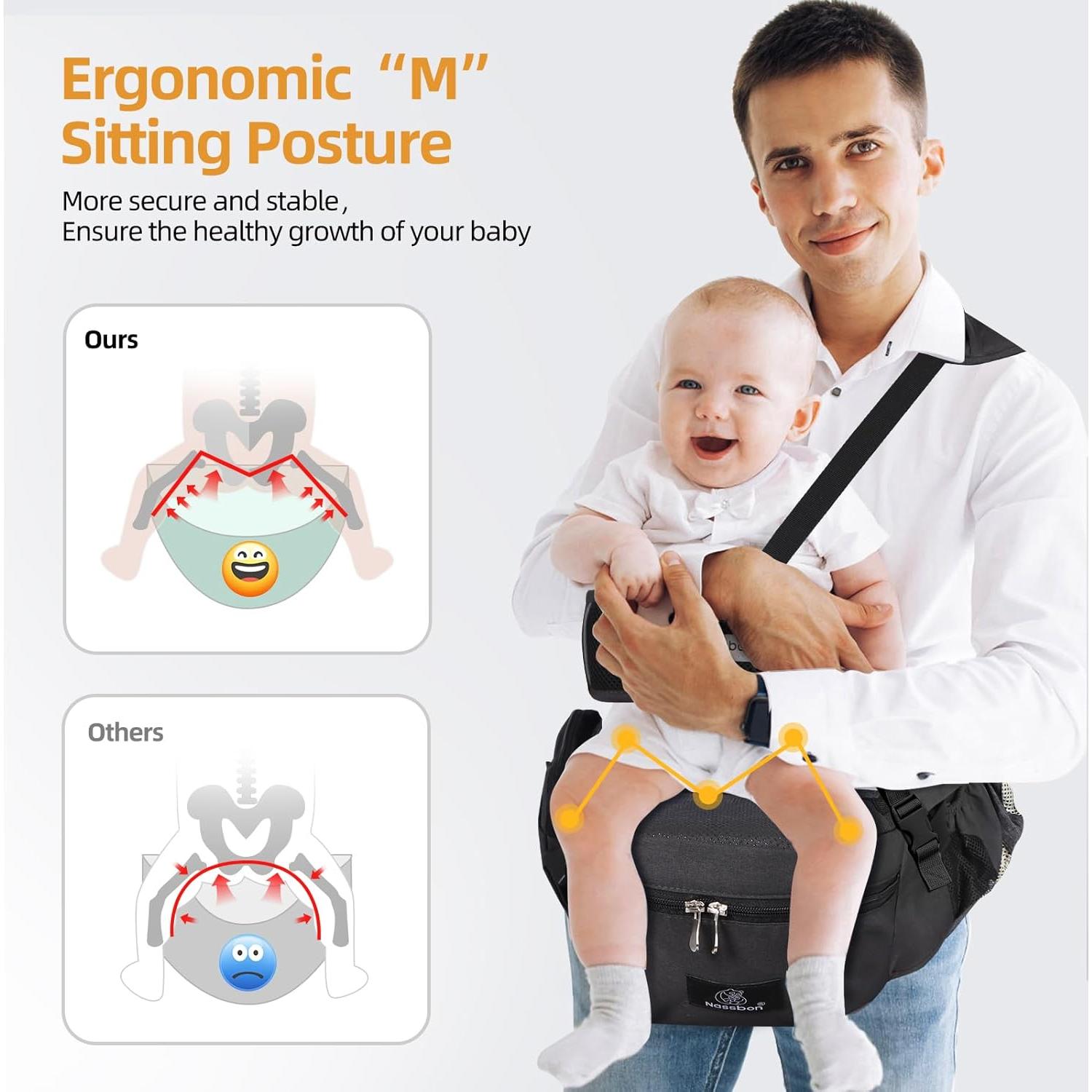 Portabebés Ergonómico de Cadera Negro para Bebés hasta 17.24 kg