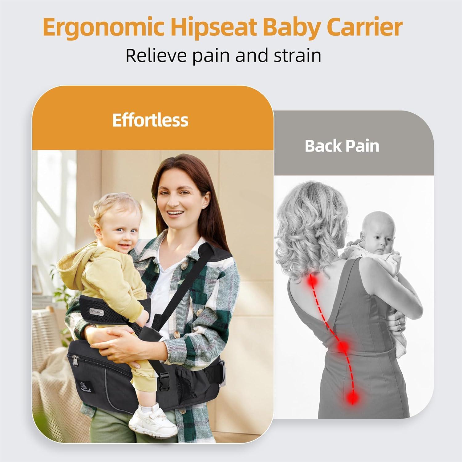 Portabebés Ergonómico de Cadera Negro para Bebés hasta 17.24 kg