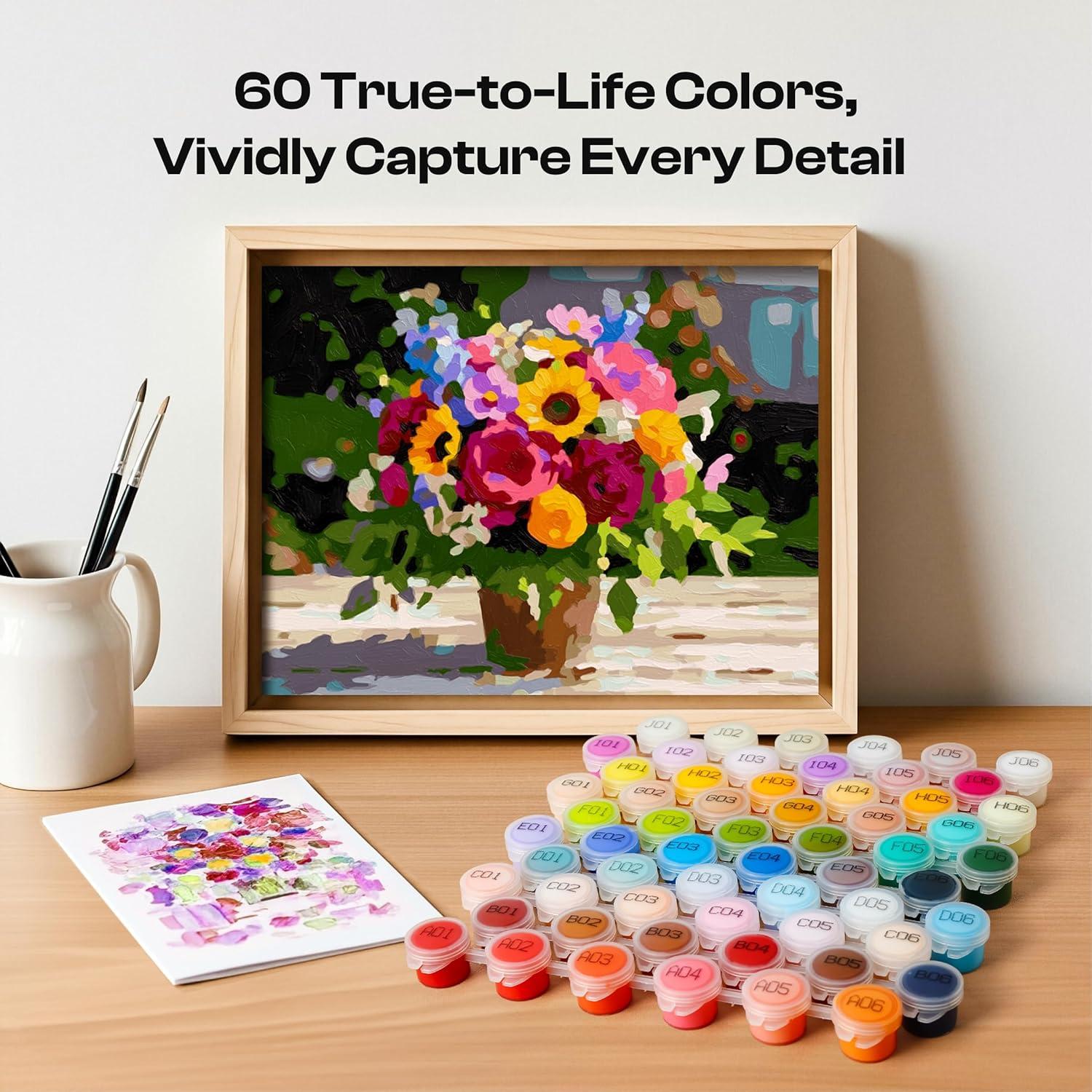 Kit de Pintura por Números Caydo para Adultos - 3 Lienzos A4 y 60 Acrílicos