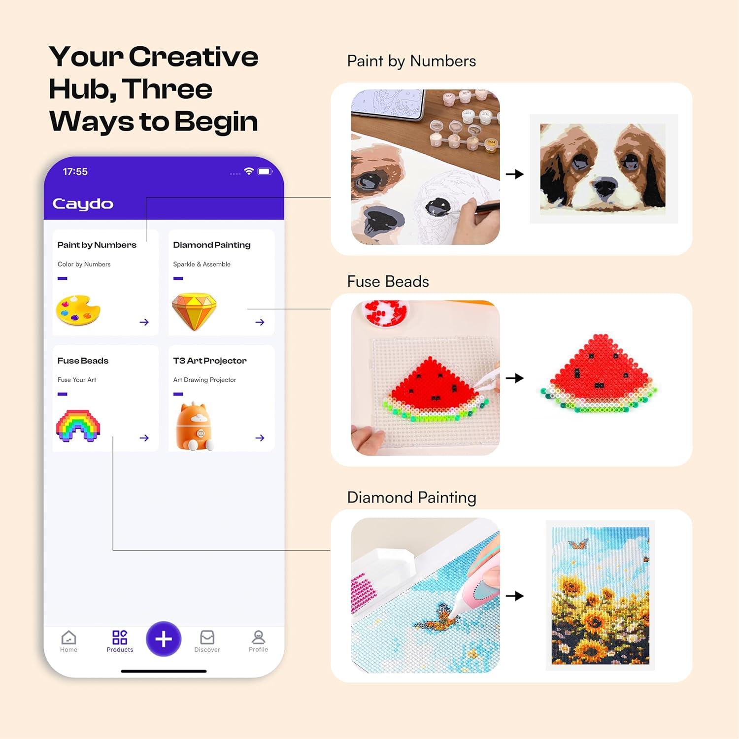 Kit de Pintura por Números Caydo para Adultos - 3 Lienzos A4 y 60 Acrílicos
