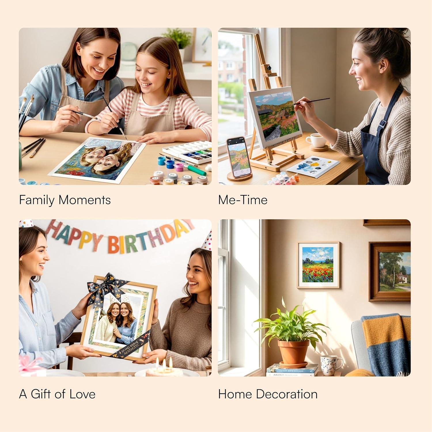 Kit de Pintura por Números Caydo para Adultos - 3 Lienzos A4 y 60 Acrílicos