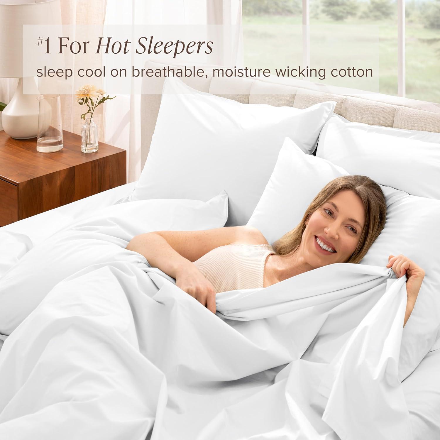 Bare Home 100% Organic Cotton Twin Sheet Set - Crisp Percale Weave - Lightweight & Breathable - Bedding Sheets & Pillowcases (Twin, White)