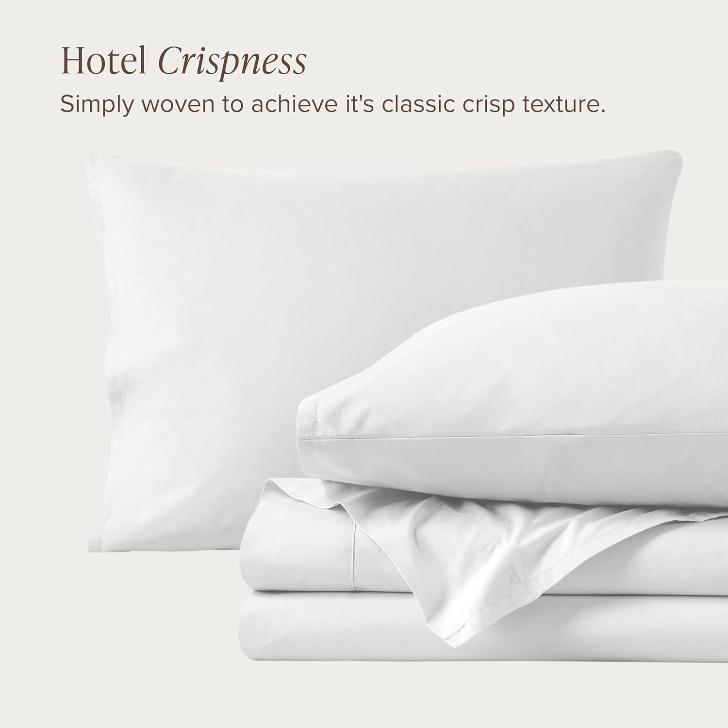 Bare Home 100% Organic Cotton Twin Sheet Set - Crisp Percale Weave - Lightweight & Breathable - Bedding Sheets & Pillowcases (Twin, White)