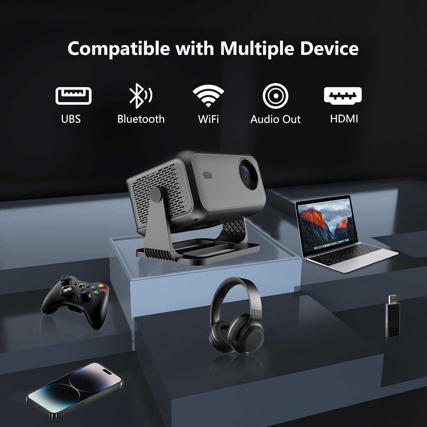 Proyector Portátil NRKDUBQ 1080P WiFi Bluetooth Netflix Gris