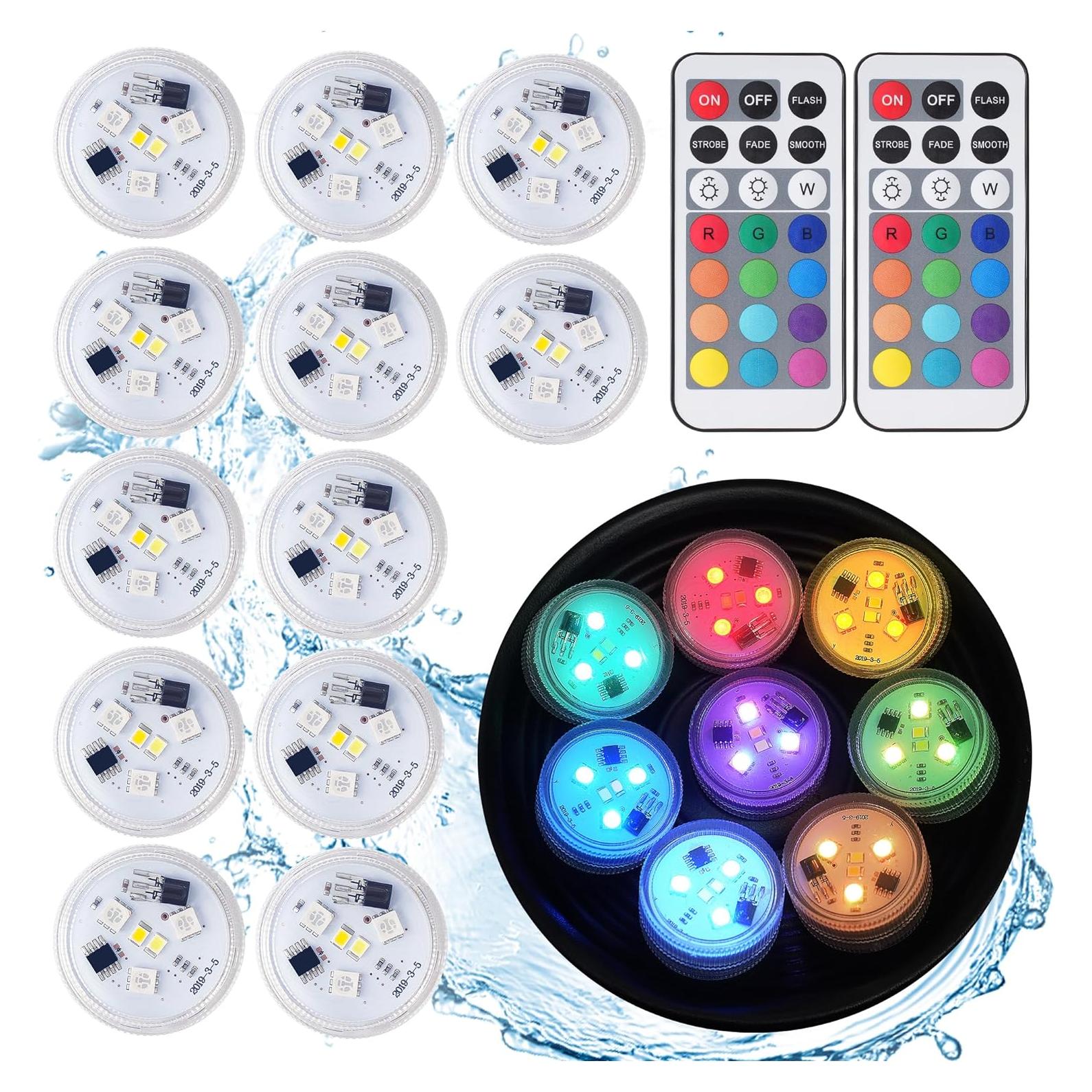Luz LED Sumergible RGBW 12 PCS con Control Remoto