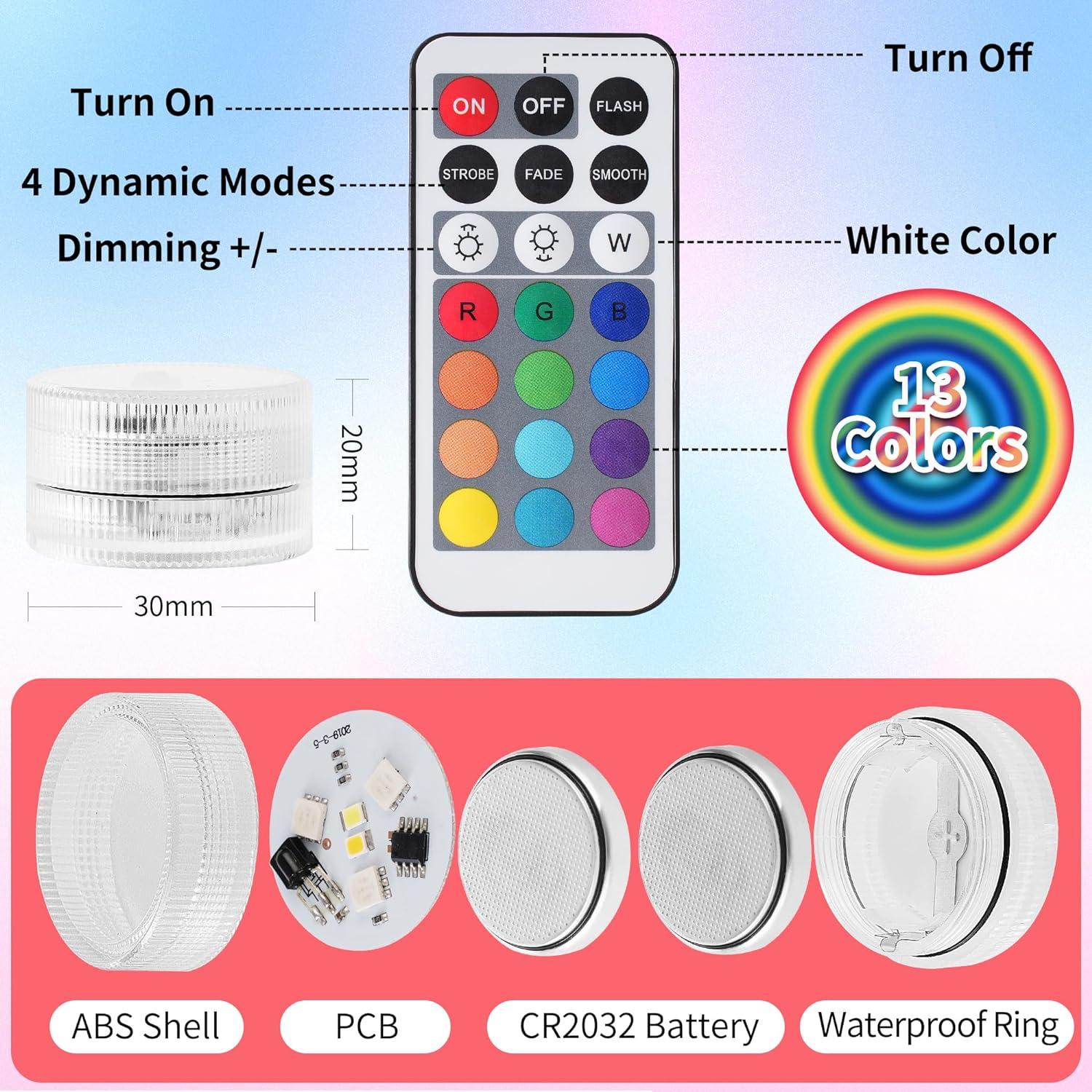 Luz LED Sumergible RGBW 12 PCS con Control Remoto