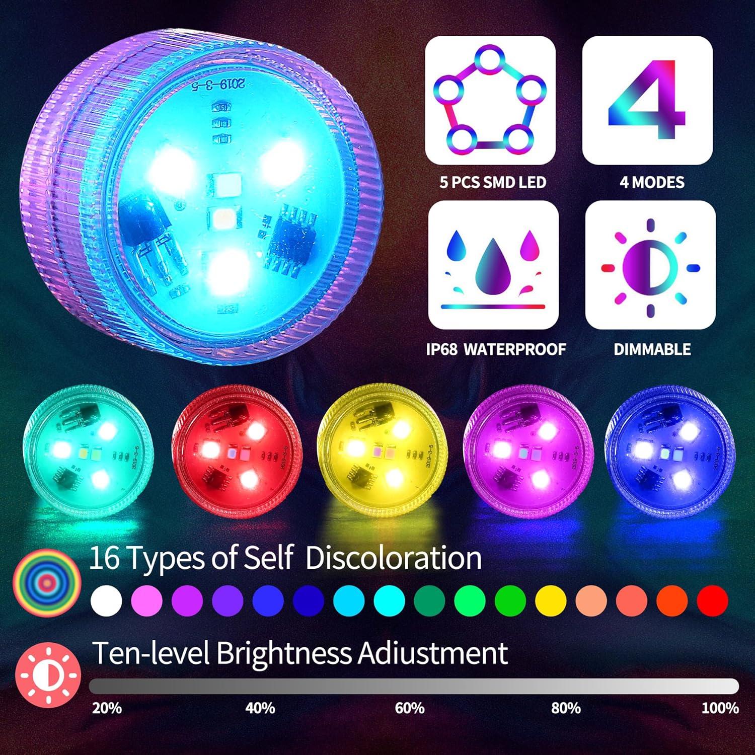 Luz LED Sumergible RGBW 12 PCS con Control Remoto