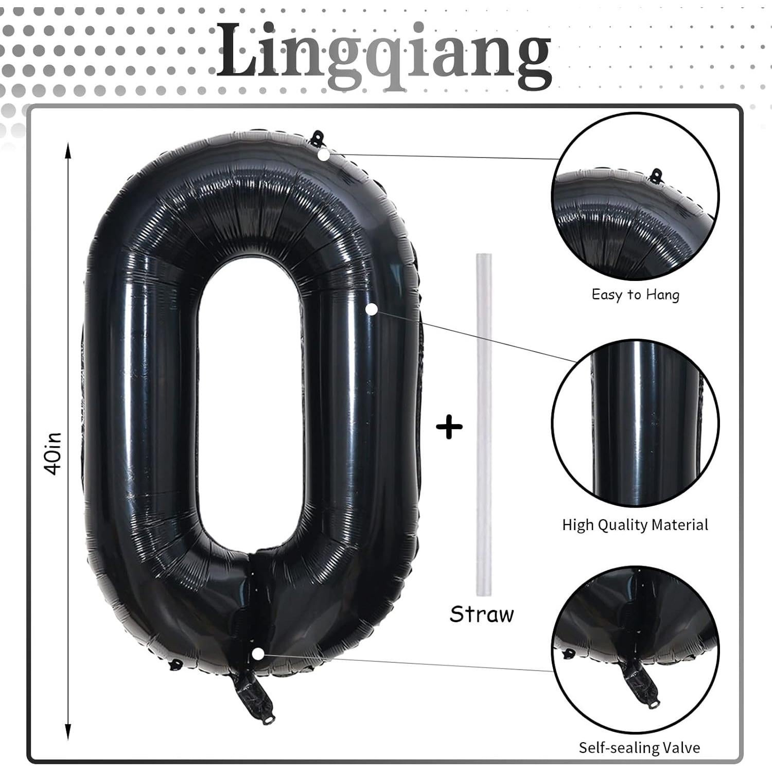 Globo de Foil Gigante N° 0 Negro 40 cm para Fiestas