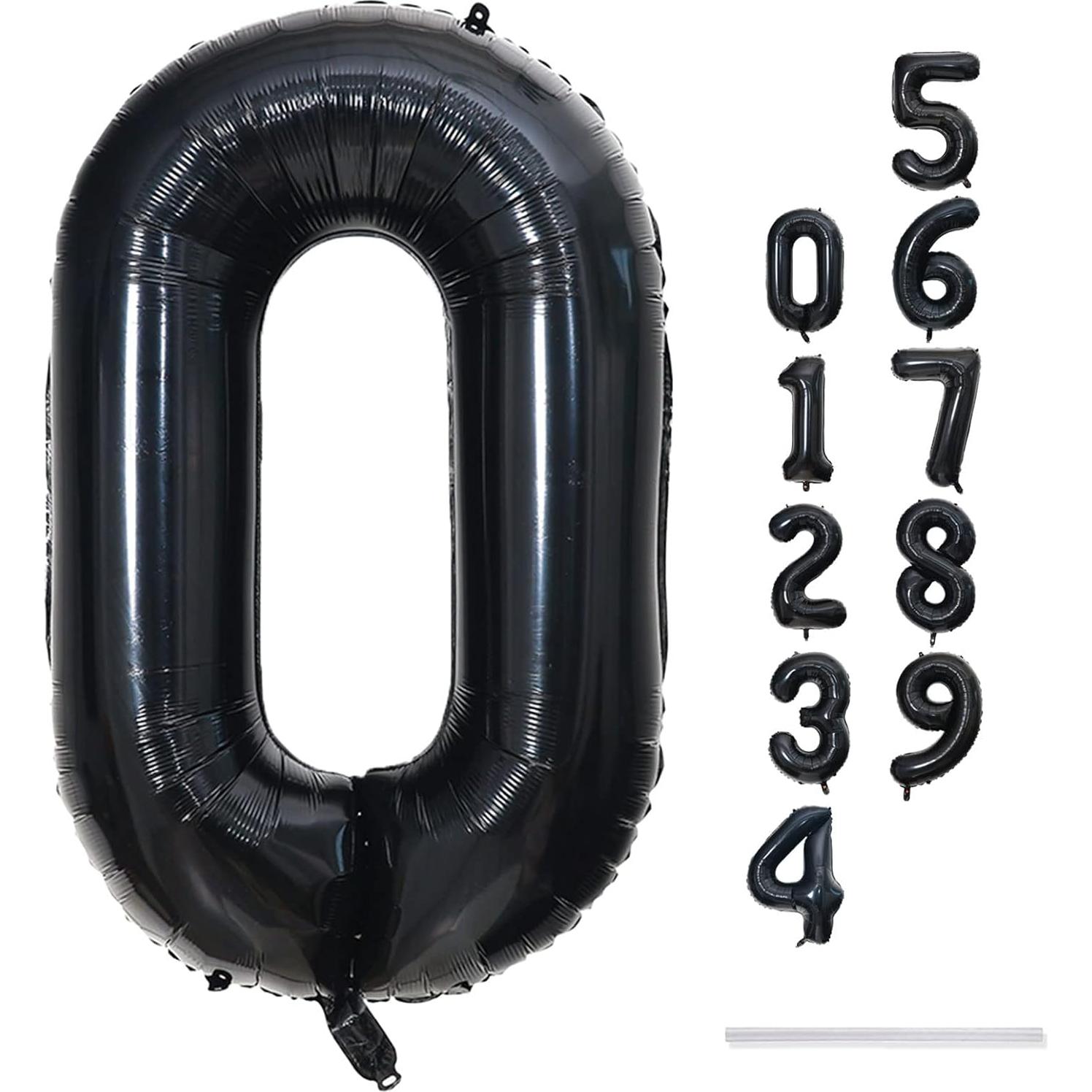 Globo de Foil Gigante N° 0 Negro 40 cm para Fiestas