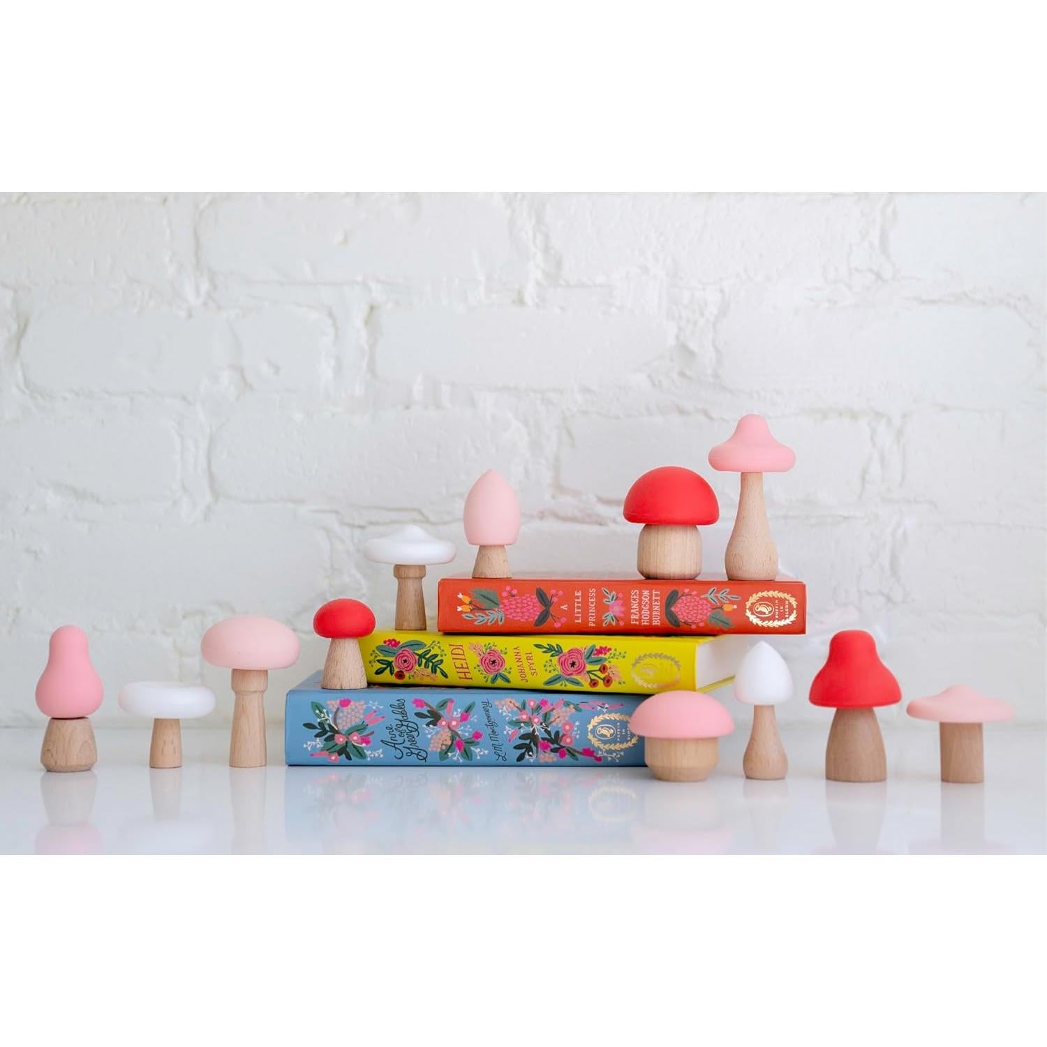 Juego de Decoración de Mesa de Hongos de Madera Linda Lowe - 12 Piezas