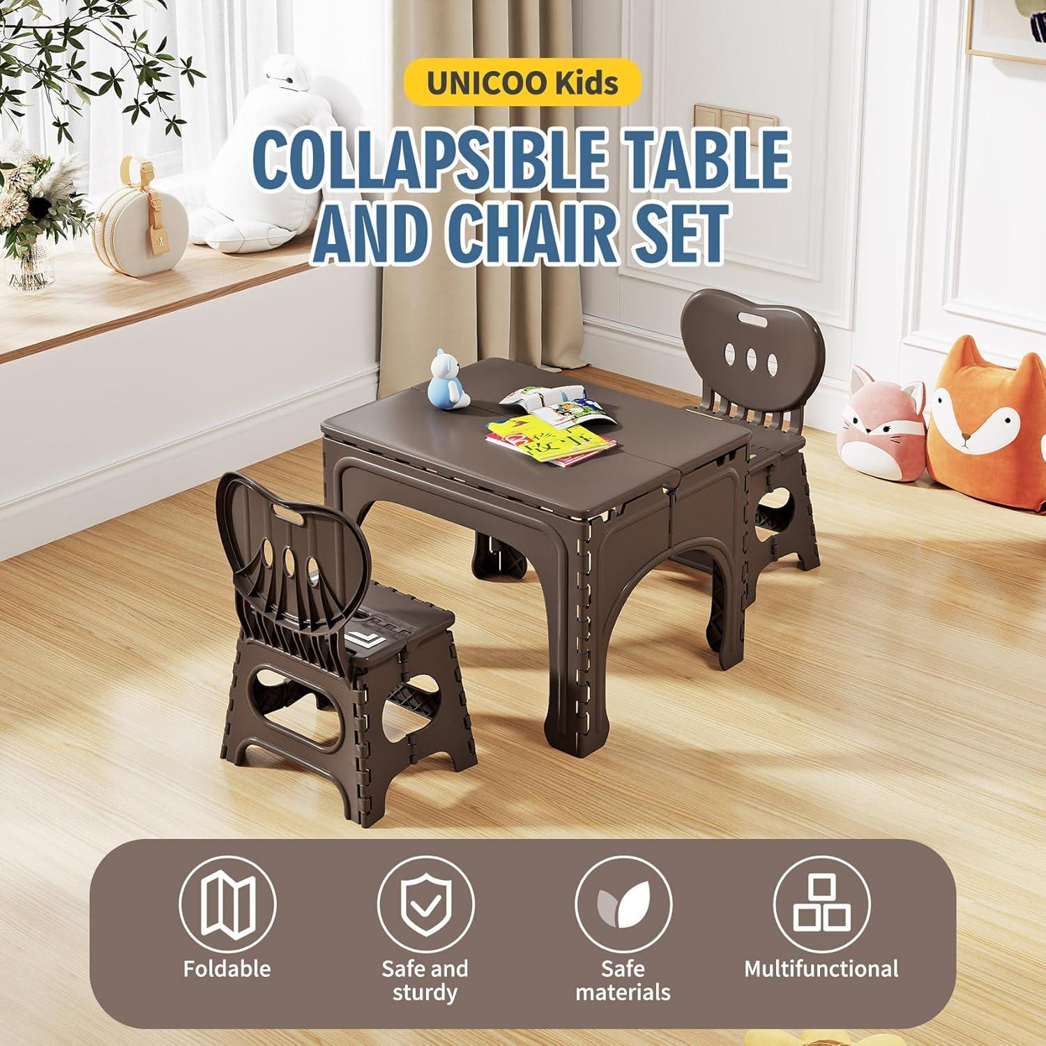 Conjunto de Mesa y Sillas Plegables UNICOO para Niños - Espresso