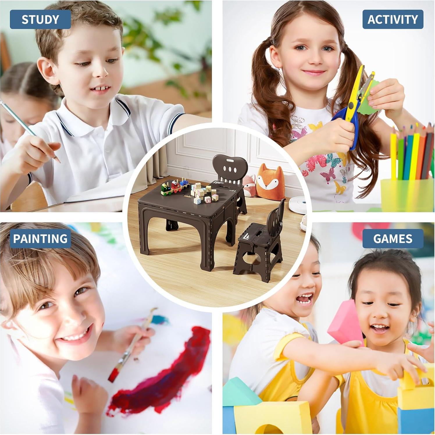 Conjunto de Mesa y Sillas Plegables UNICOO para Niños - Espresso