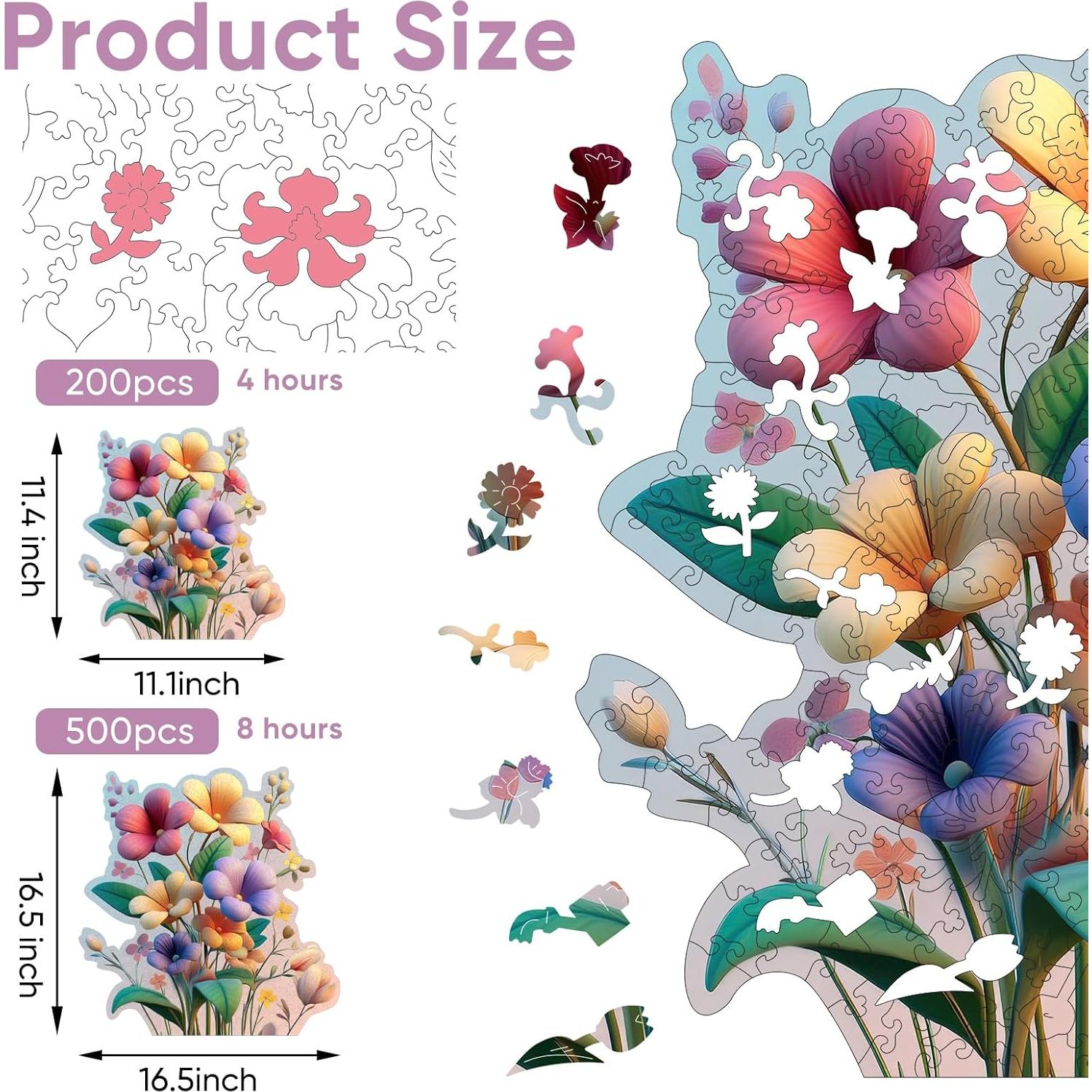 Rompecabezas de Madera Ruikiyart 500 Piezas Flores 42x42cm