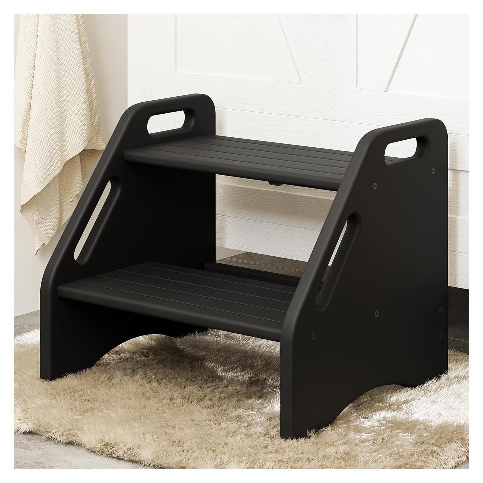 Escalera de Bambú AMBIRD 2 Pasos 136 kg Antideslizante Negro