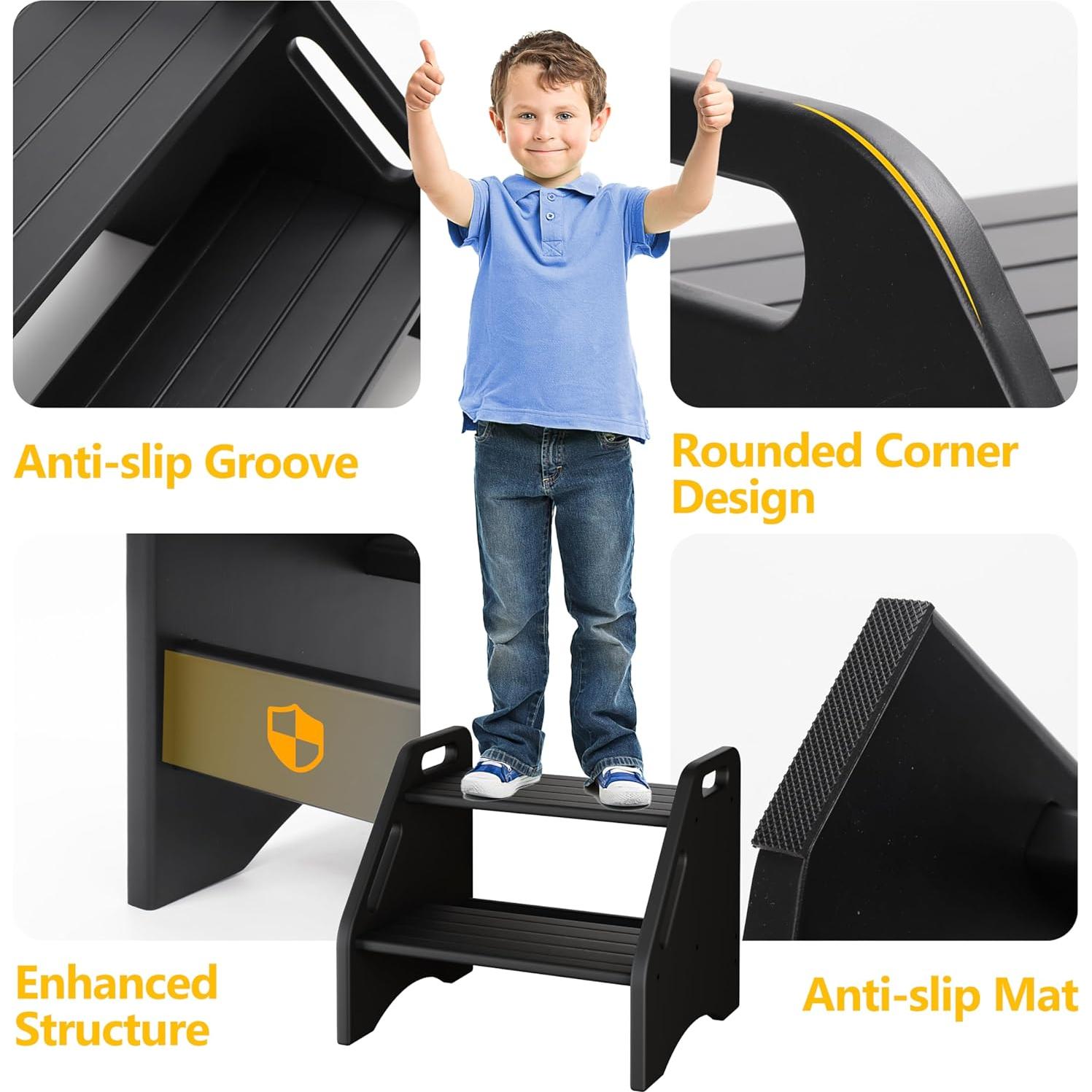 Escalera de Bambú AMBIRD 2 Pasos 136 kg Antideslizante Negro