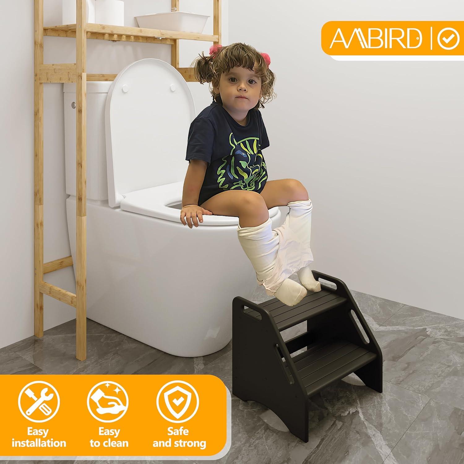 Escalera de Bambú AMBIRD 2 Pasos 136 kg Antideslizante Negro